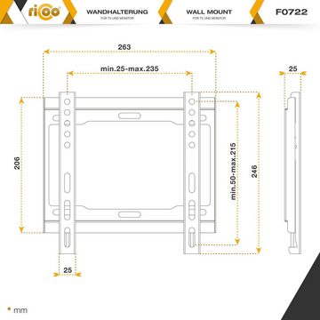 RICOO F0722 TV-Wandhalterung, (bis 42 Zoll, flach curved Fernseher Wand Halterung universal VESA 200 x 200)