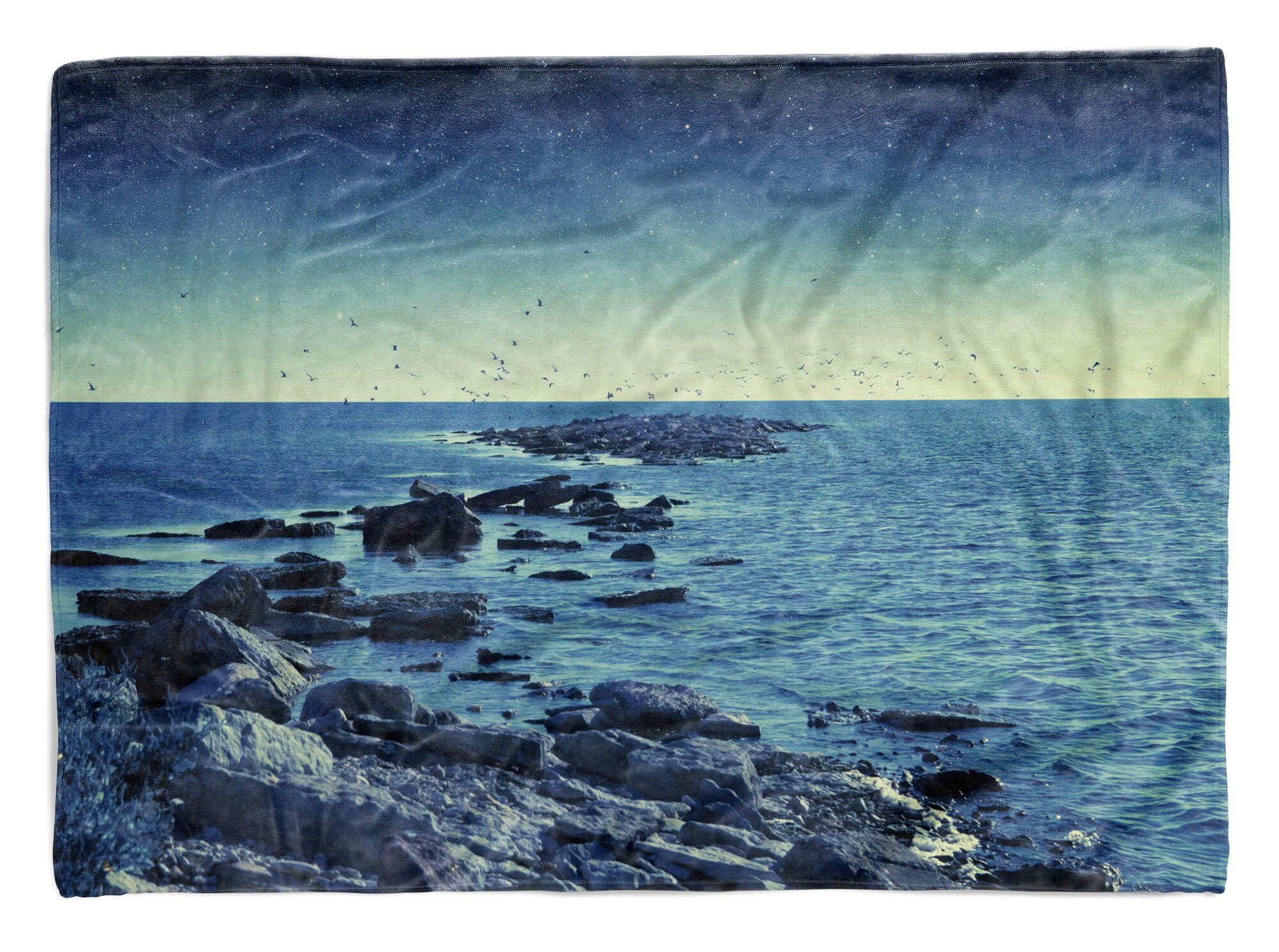 (1-St), Handtuch Fotomotiv Sinus Kuscheldecke Handtuch Meer Steine Strandhandtuch Saunatuch Handtücher mit Sterne, Art Baumwolle-Polyester-Mix
