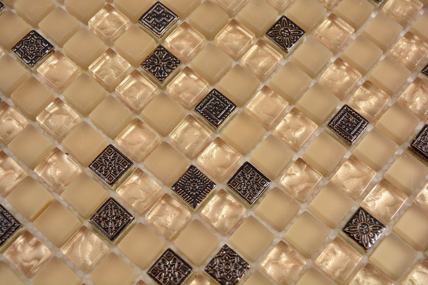 Mosani Mosaikfliesen 10 glänzend / beige Resin Glasmosaik Mosaik Matten
