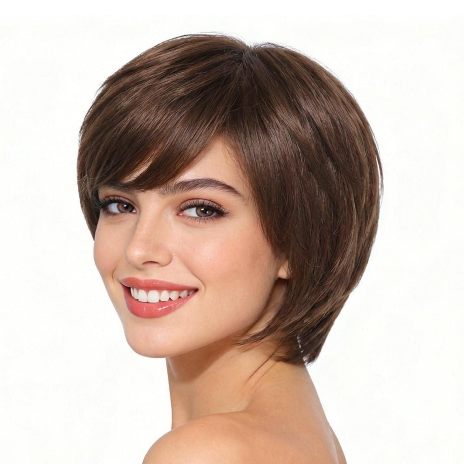 LuxusKollektion Kunsthaarperücke Perücke Pixie Cut Synthetisch Pony Haarteil Layered Braun Gemischt