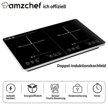 AMZCHEF Doppel-Induktionskochplatte 1500W+2000W, 10 Temperaturstufen, 58 x 36 x 6,8 cm