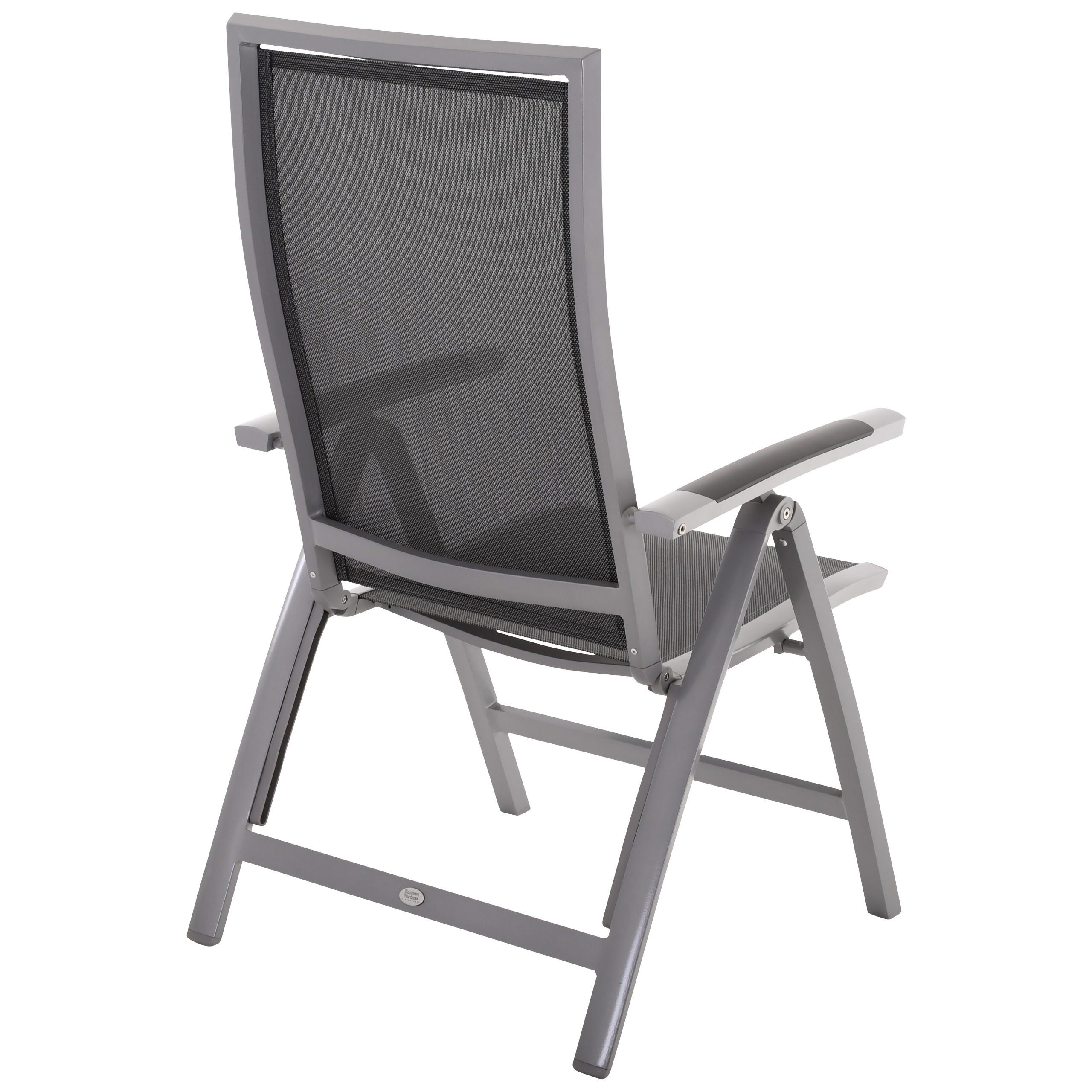 Gartenstuhl STAR in SILBER-SCHWARZ, Textilen SCHWARZ-SILBER, kompakt klappbarer Hochlehner, 5-fach verstellbar, Aluminium-Allround-Essstuhl, 135° Relaxwinkel, nur 5,7 kg, ideal für Garten, Terrasse & Camping, belastbar bis 120 kg