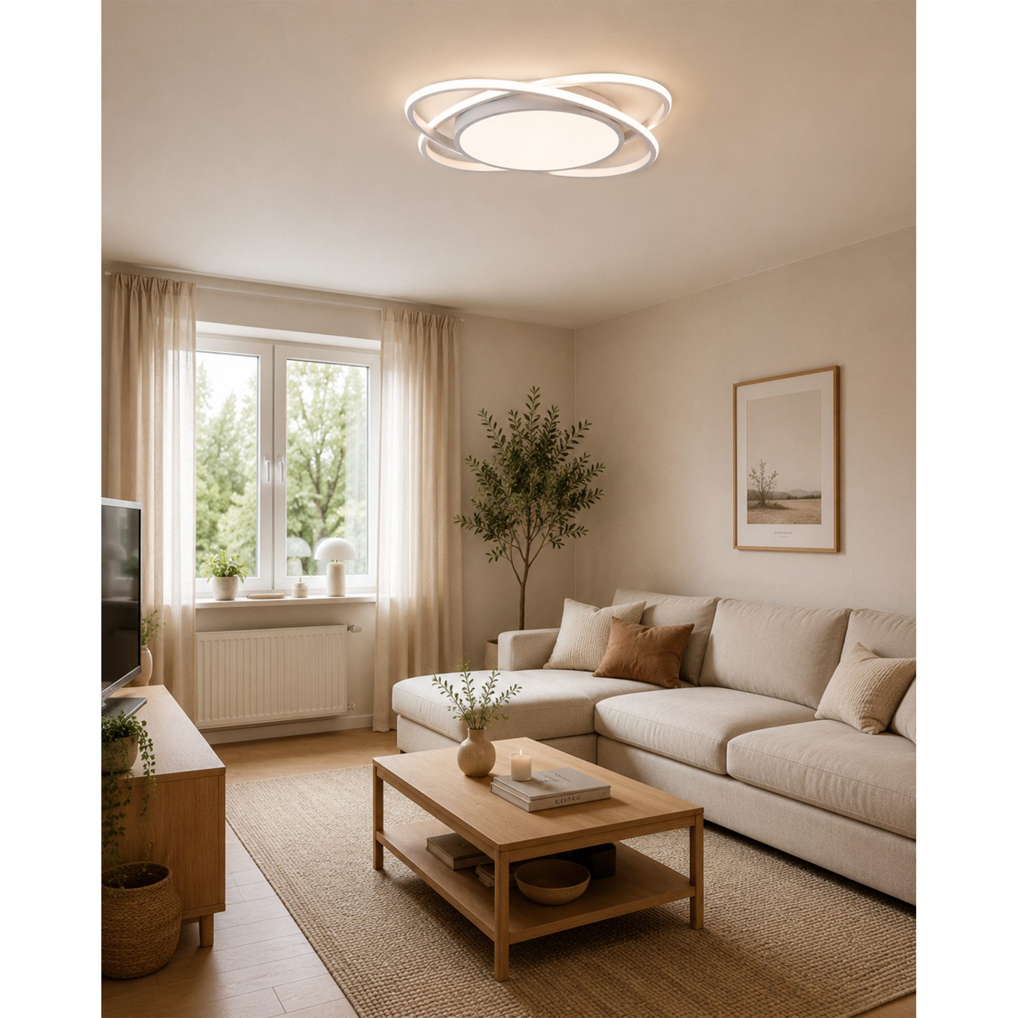 OYLCDI Deckenleuchten LED Deckenlampe Ø53cm,Dimmbar mit Fernbedienung für Wohnzimmer, LED fest integriert, 62W 3000-6500k, Modern Runde Wohnzimmer Schlafzimmer Arbeitszimmer Esszimmer Dekoration Lampen, Mit Speicherfunktion.Lichtfarbe- und Helligkeit einstellbar