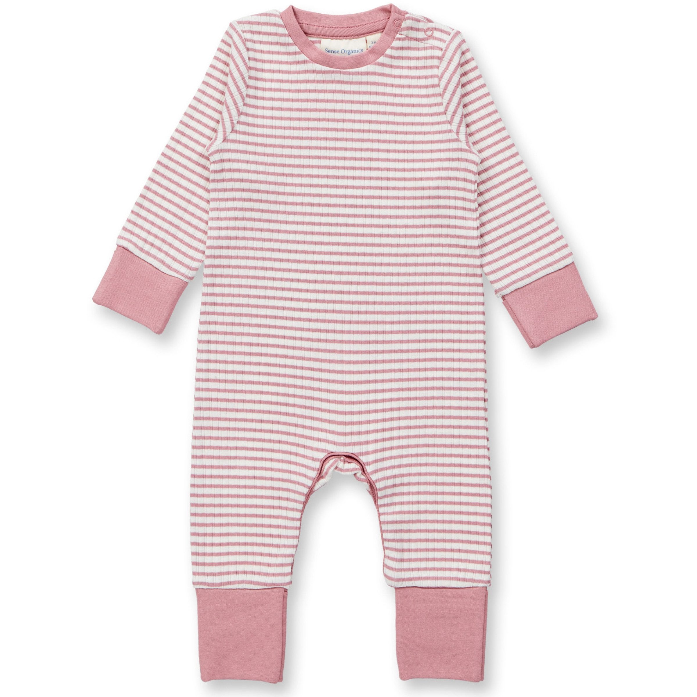 Sense Organics Strampler Sense Organics Tona Baby Romper Rib Strampler Dusty Rose Stripe 50/56
