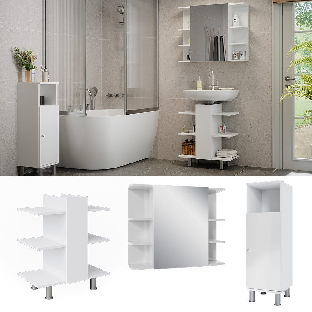Vicco Badmöbel-Set Fynn, Weiß, 3 Teile, günstig online kaufen