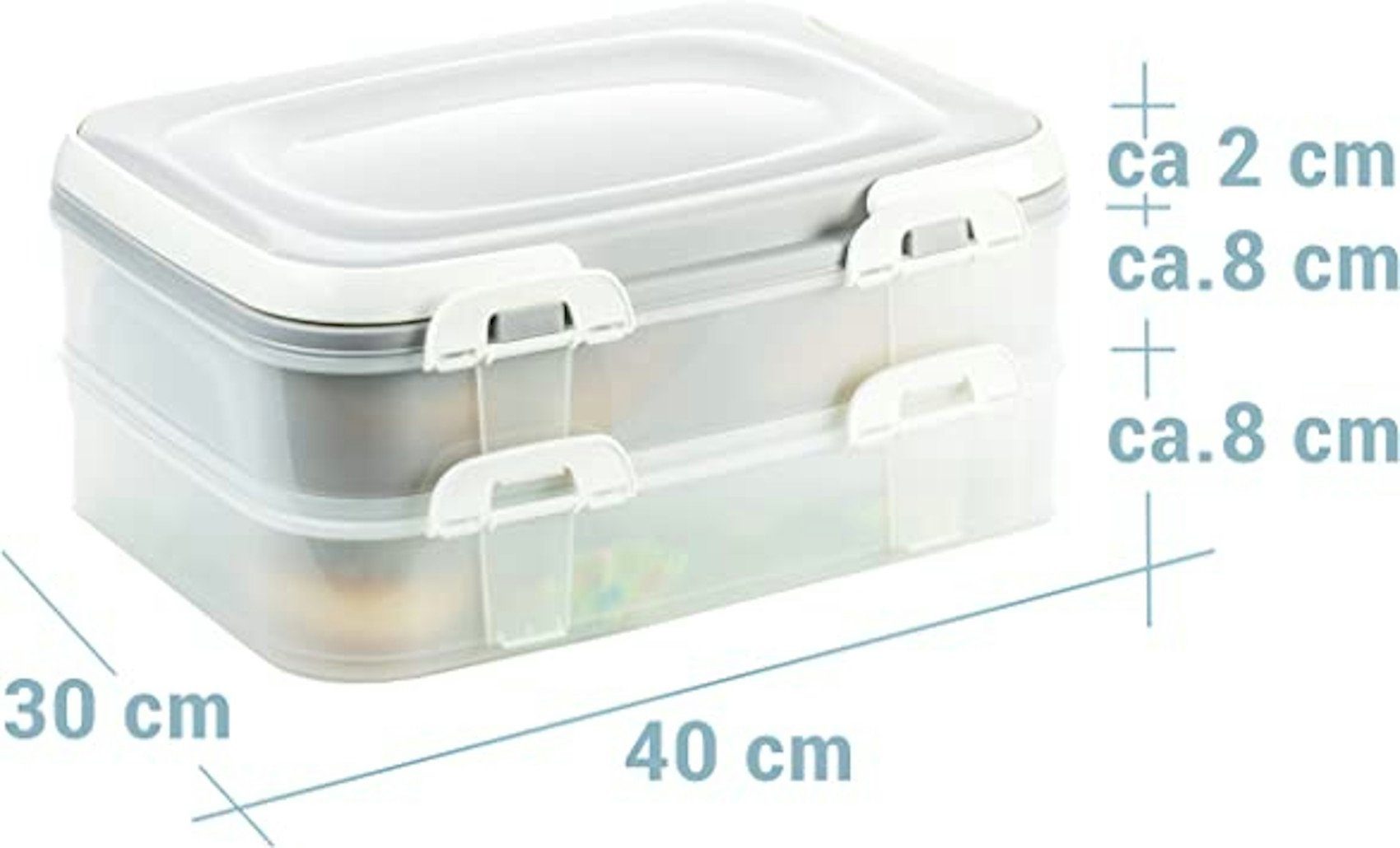 Centi Kuchentransportbox XL, (Farbe: mit Blau), Etagen Party Lebensmittel Kuchenbehälter Container Kunststoff, und 2 Transportbox lebensmittelecht klappbaren Griffen