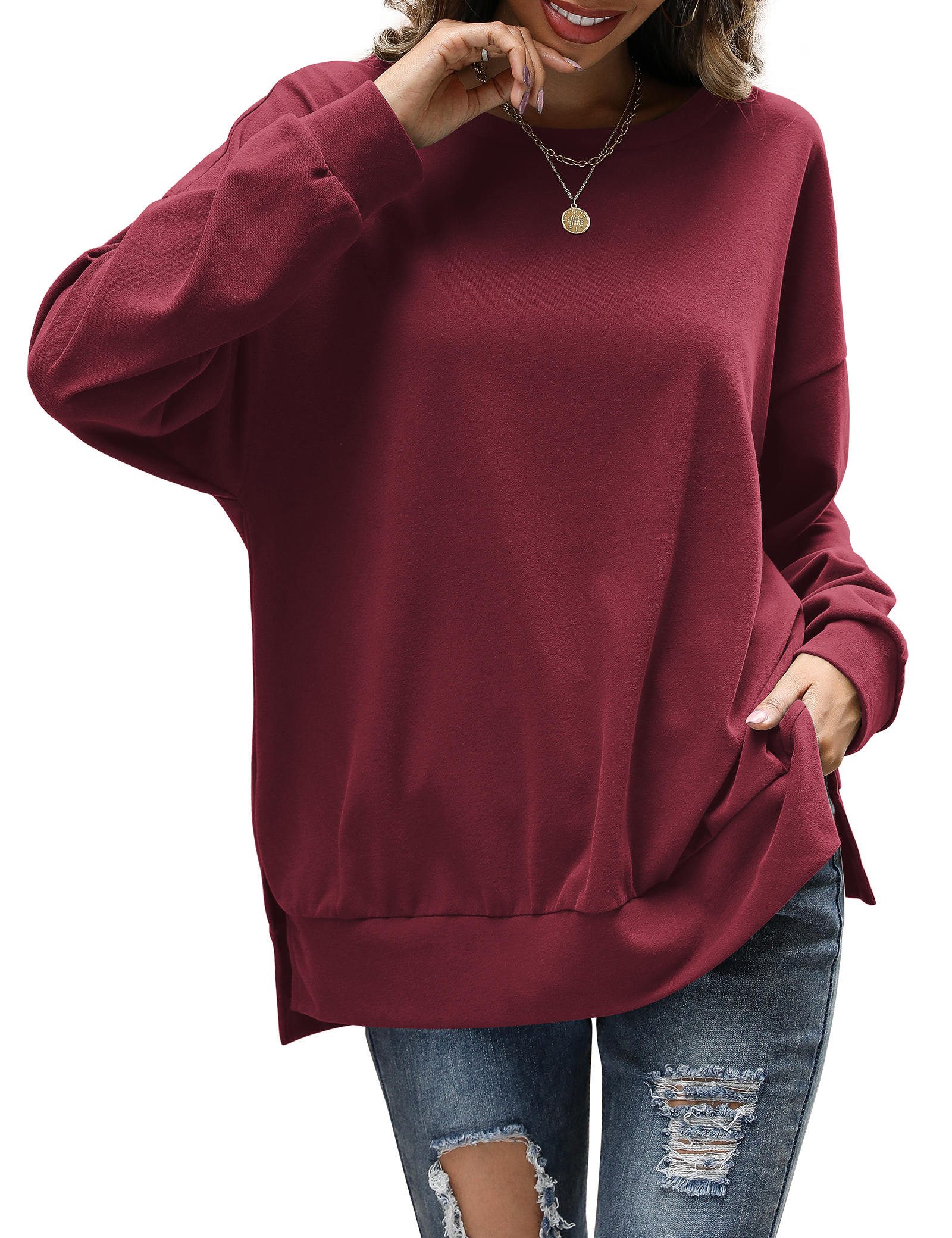 Beluring Langarmshirt Damen Langarmshirt Rundhals mit Seitenschlitzen, Lock günstig online kaufen