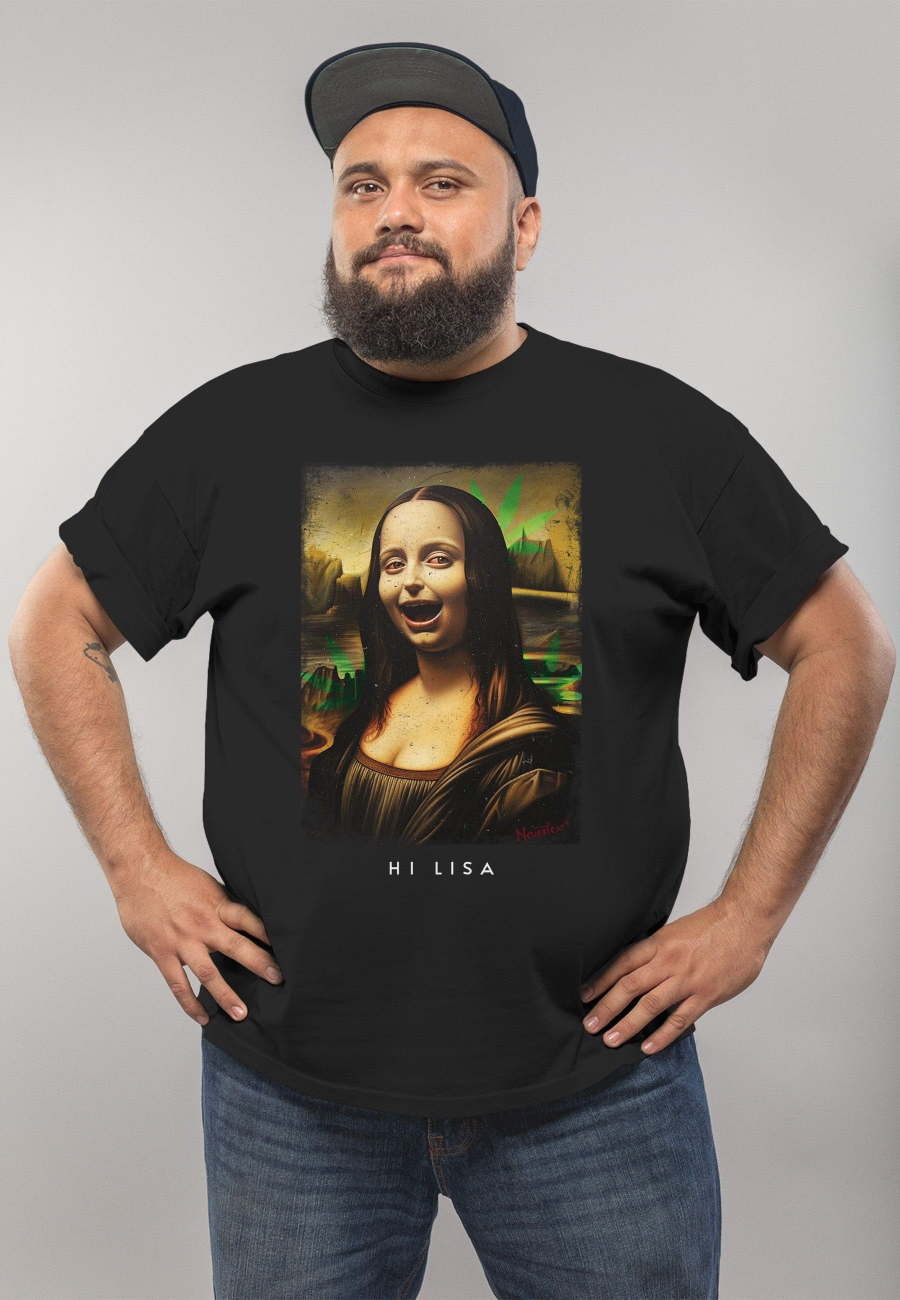 Print-Shirt Parodie Herren mit Lisa T-Shirt Print schwarz Lisa Kapuzen-Pullover Aufdruck MoonWorks Meme Print Stona Mona