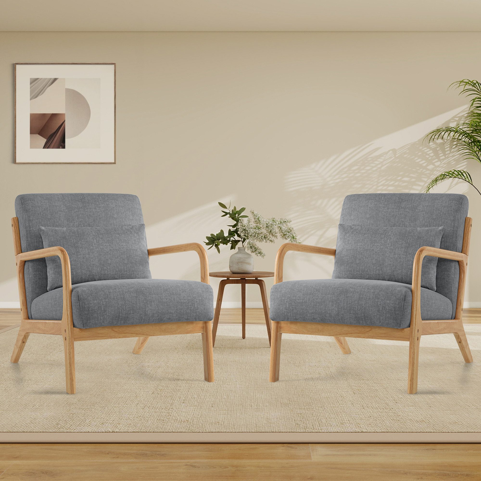 Aunekiv Sessel mit Kissen & Holzrahmen, Lesesessel, Mid-Century Sessel (1-St), Perfekt als Relaxsessel für Wohnzimmer und kleine Räume – Bild 4 von 5