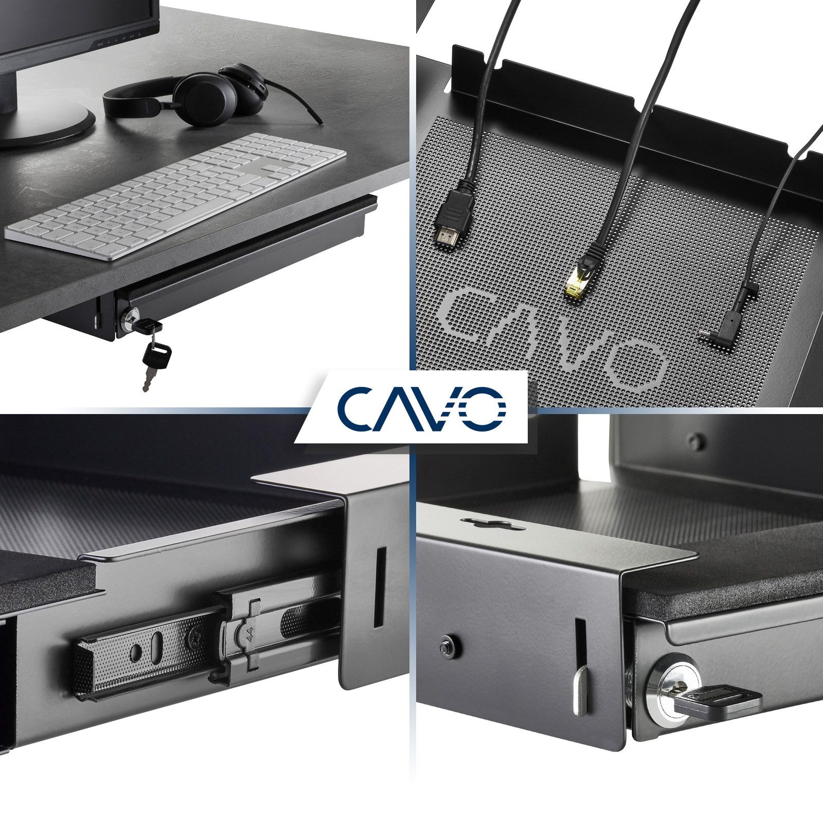 CAVO Schublade Unterbau Laptop-Schublade schwarz abschließbar Tischschublad günstig online kaufen