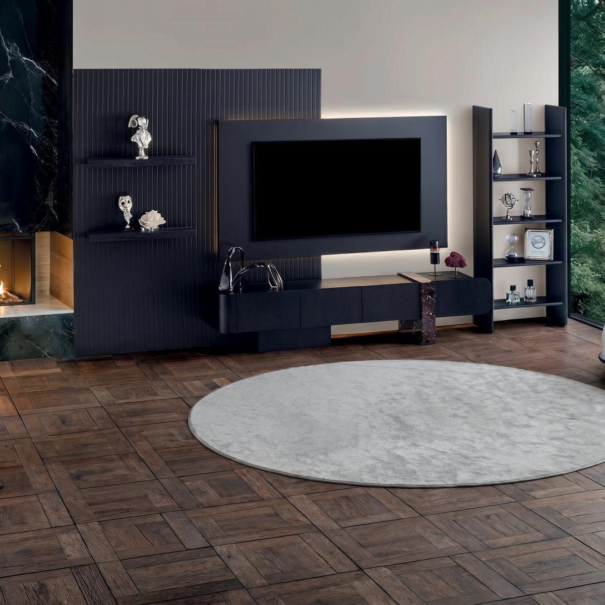 Xlmoebel Bücherwand Schwarze Dekoleiter aus Holz mit 5 Regalen für stilvolle Akzente, Made in Europa