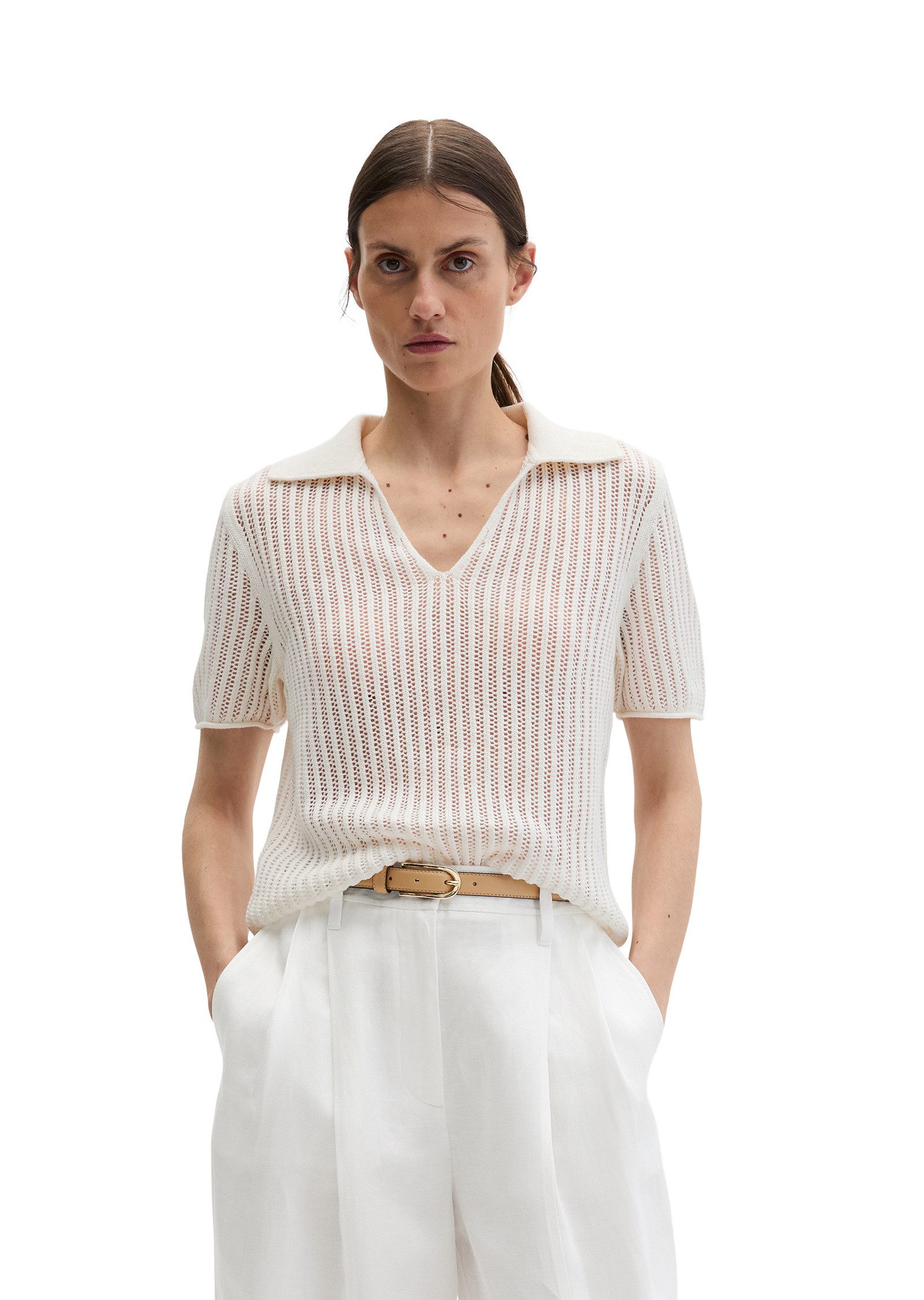 Marc O'Polo Polokragenpullover aus Bio-Baumwolle-Leinen-Mix