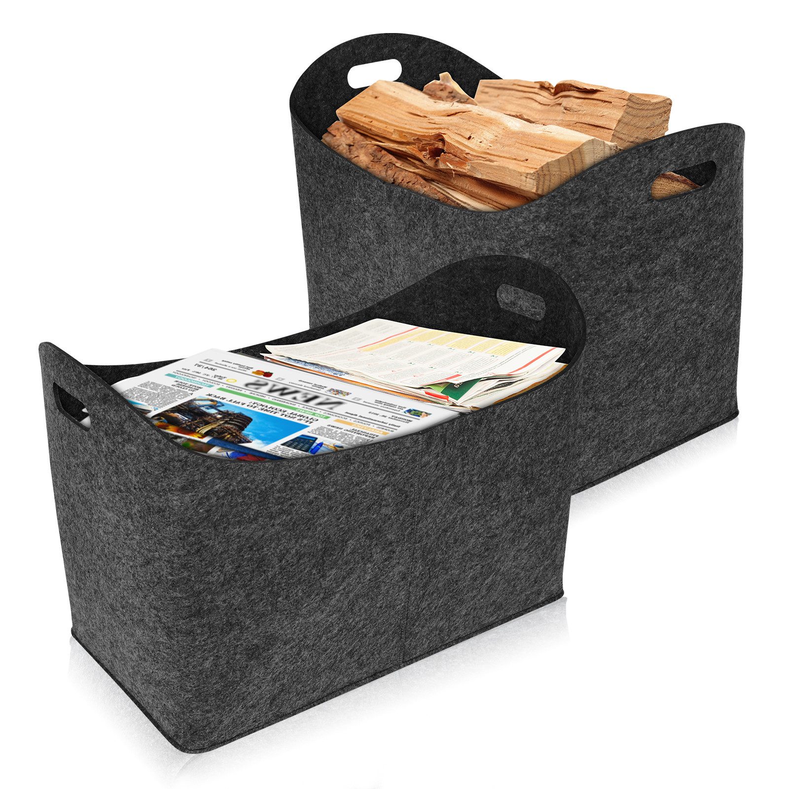 FIVMEN Kaminholzkorb XXL Filztasche mit Verstärkter Griff, Holzkorb für Kaminholz aus Filz (Filztaschen Shopper Extra Dicker)