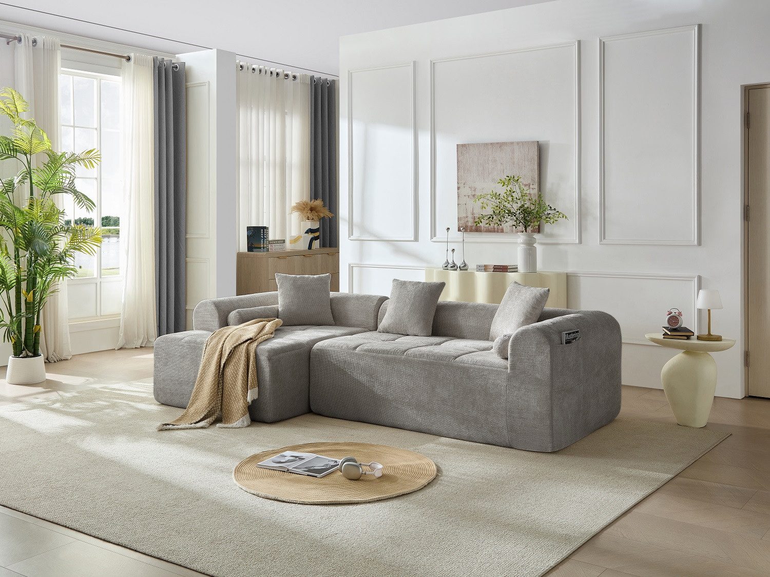 Sinaopus Ecksofa Modulares Sofa aus Chenille als Ecksofa mit Komfortpolsterung, Großzügiges Lounge Sofa mit tiefem Sitzbereich ohne Montage