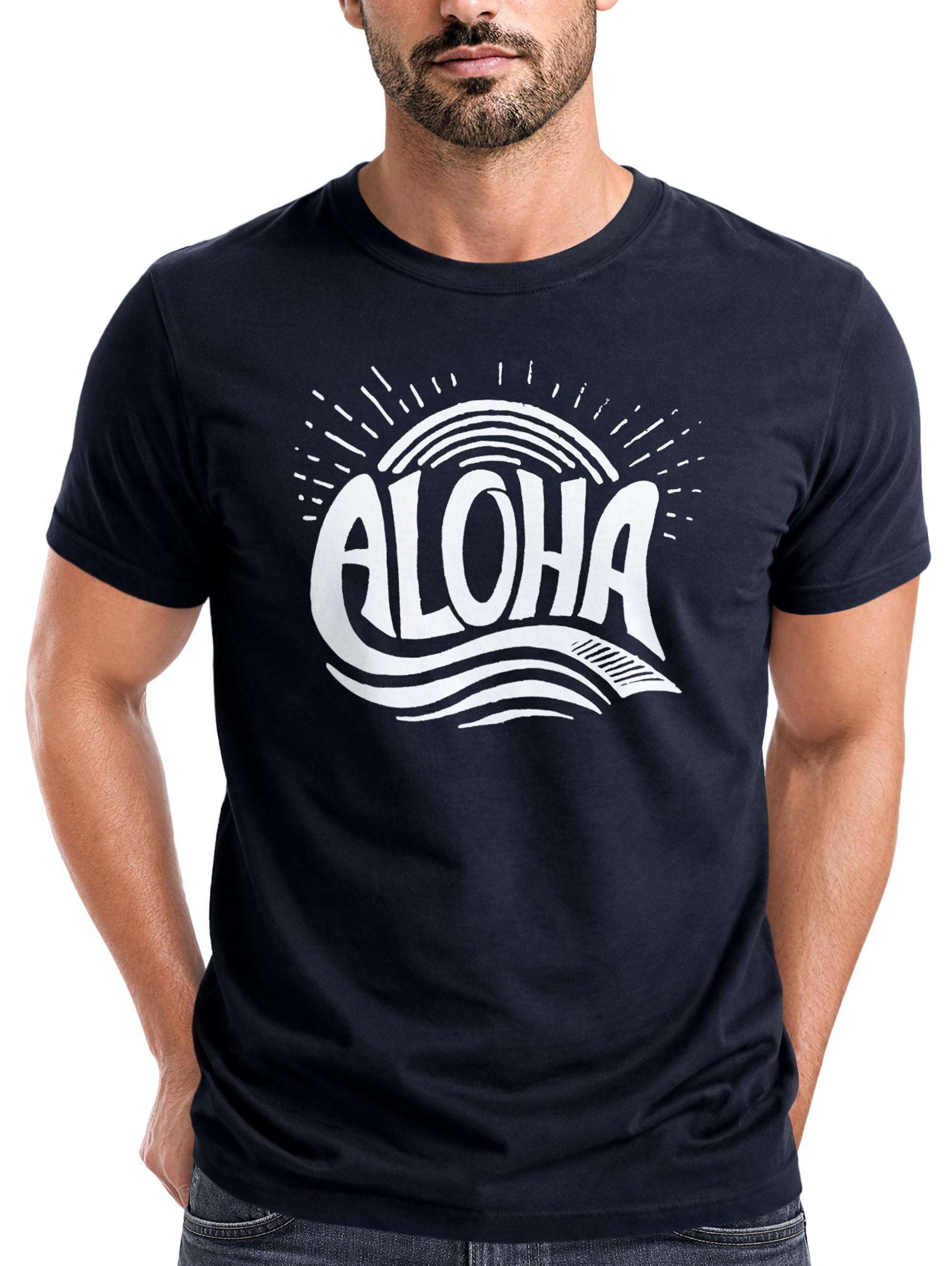 Print-Shirt Herren T-Shirt Aloha Wellen Surfing Sommer Slim Fit Neverless®