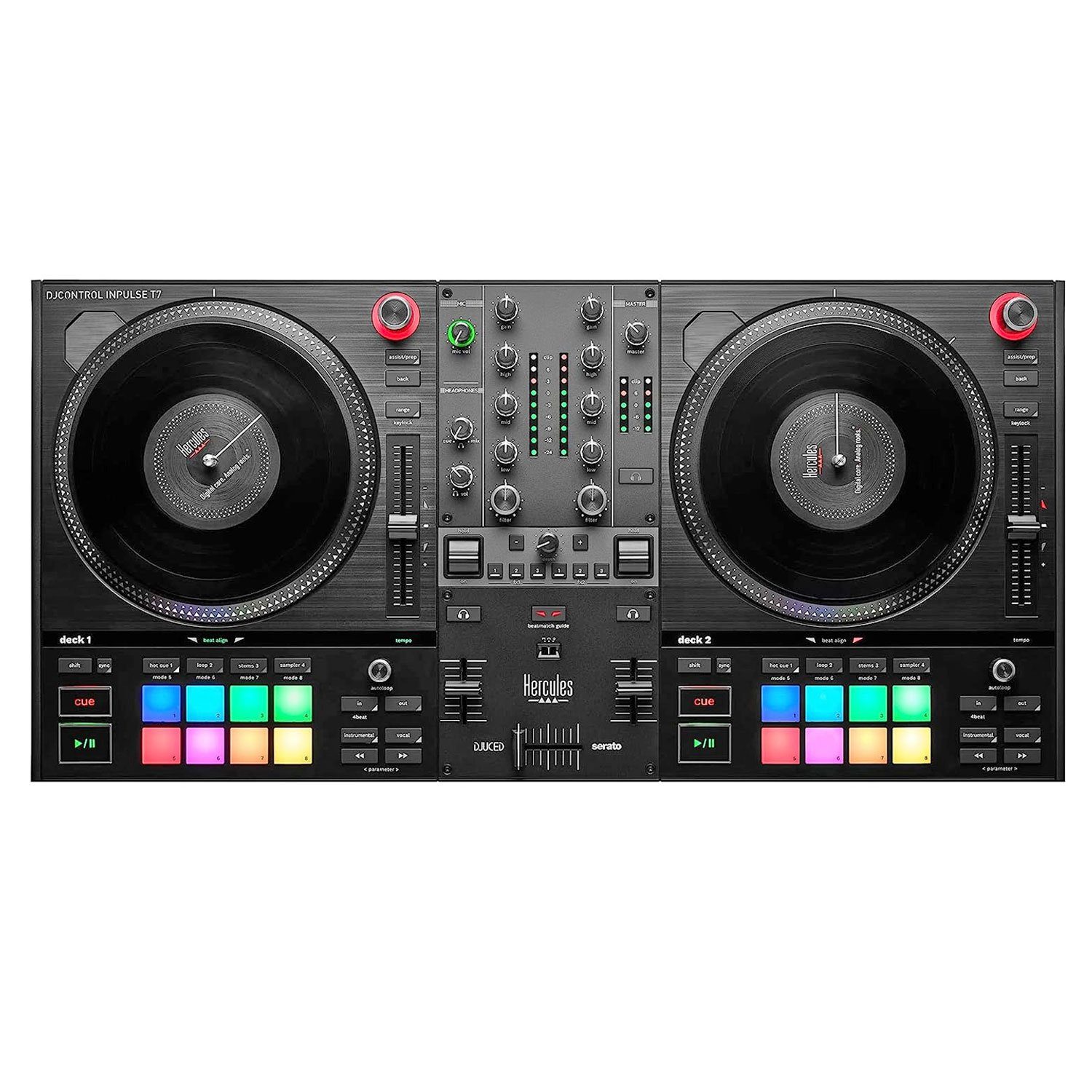 HERCULES DJ Controller Hercules DJ Control Inpulse T-7 mit Laptopständer BK, (Inkl DJ-Software), DJ-Controller mit authentischem Plattenspieler-Feeling