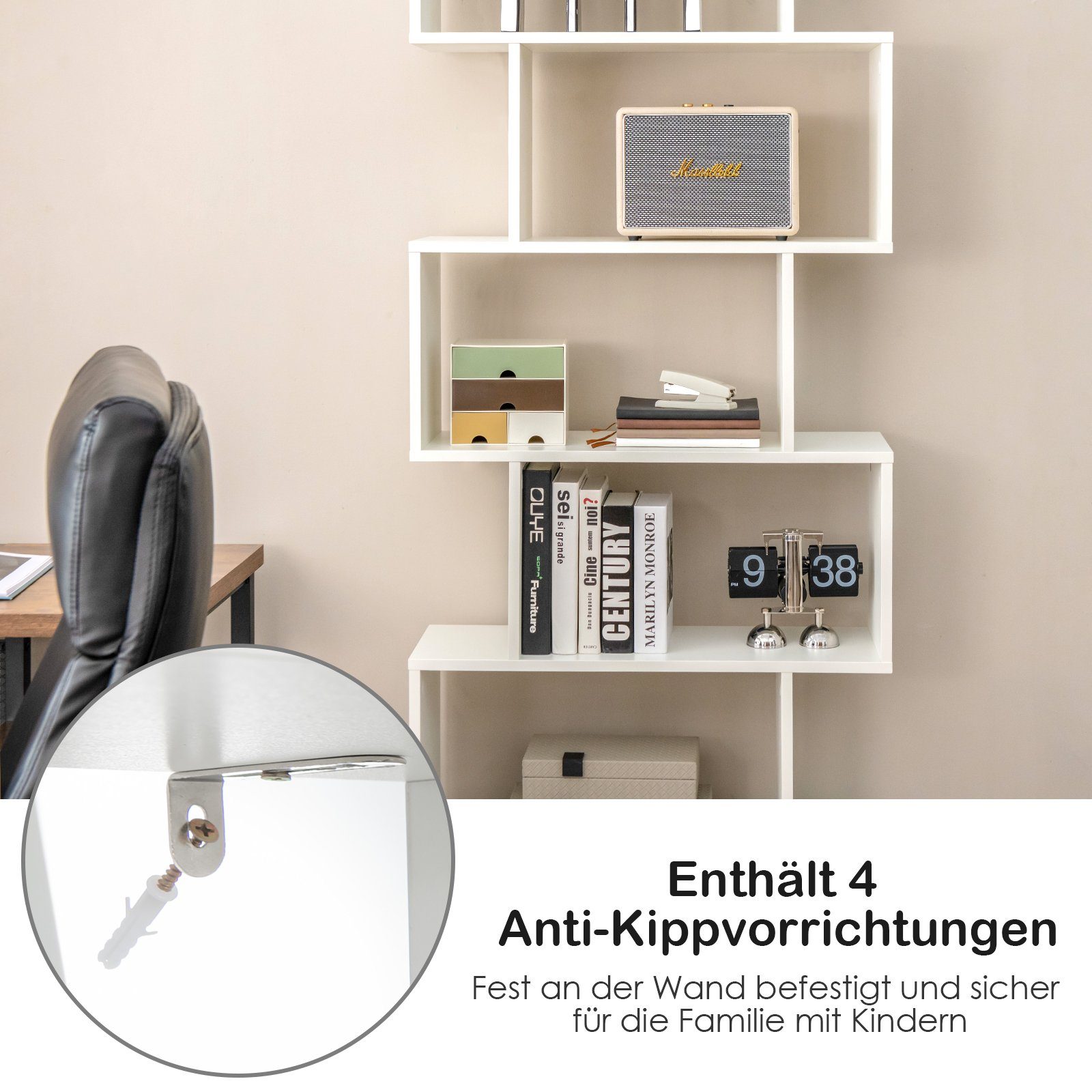 COSTWAY Bücherregal 6 Ebenen Standregal aus Holz, 183 x 70 x 23 cm