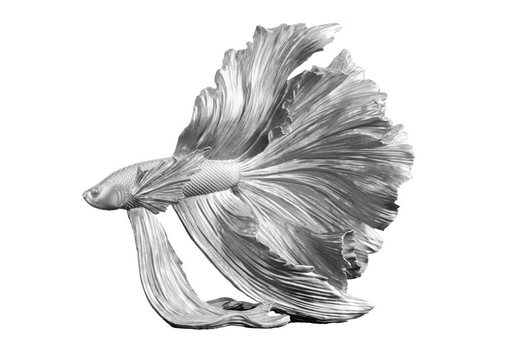 riess-ambiente Tierfigur CROWNTAIL 35cm silber (Einzelartikel, 1 St), Wohnzimmer · Kunststein · Kampffisch · Betta Skulptur · Urban Jungle