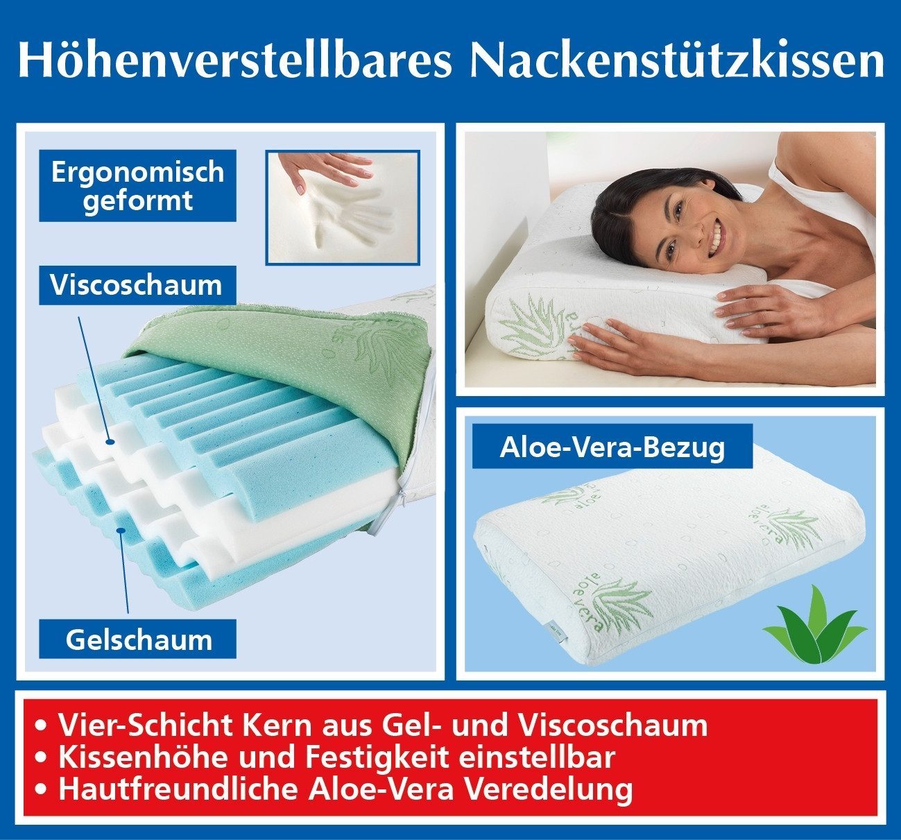 Maximex Kopfkissen Höhenverstellbares Nackenstützkissen B: 60 cm x H: 12 cm x T: 40 cm, Bezug: Polyester