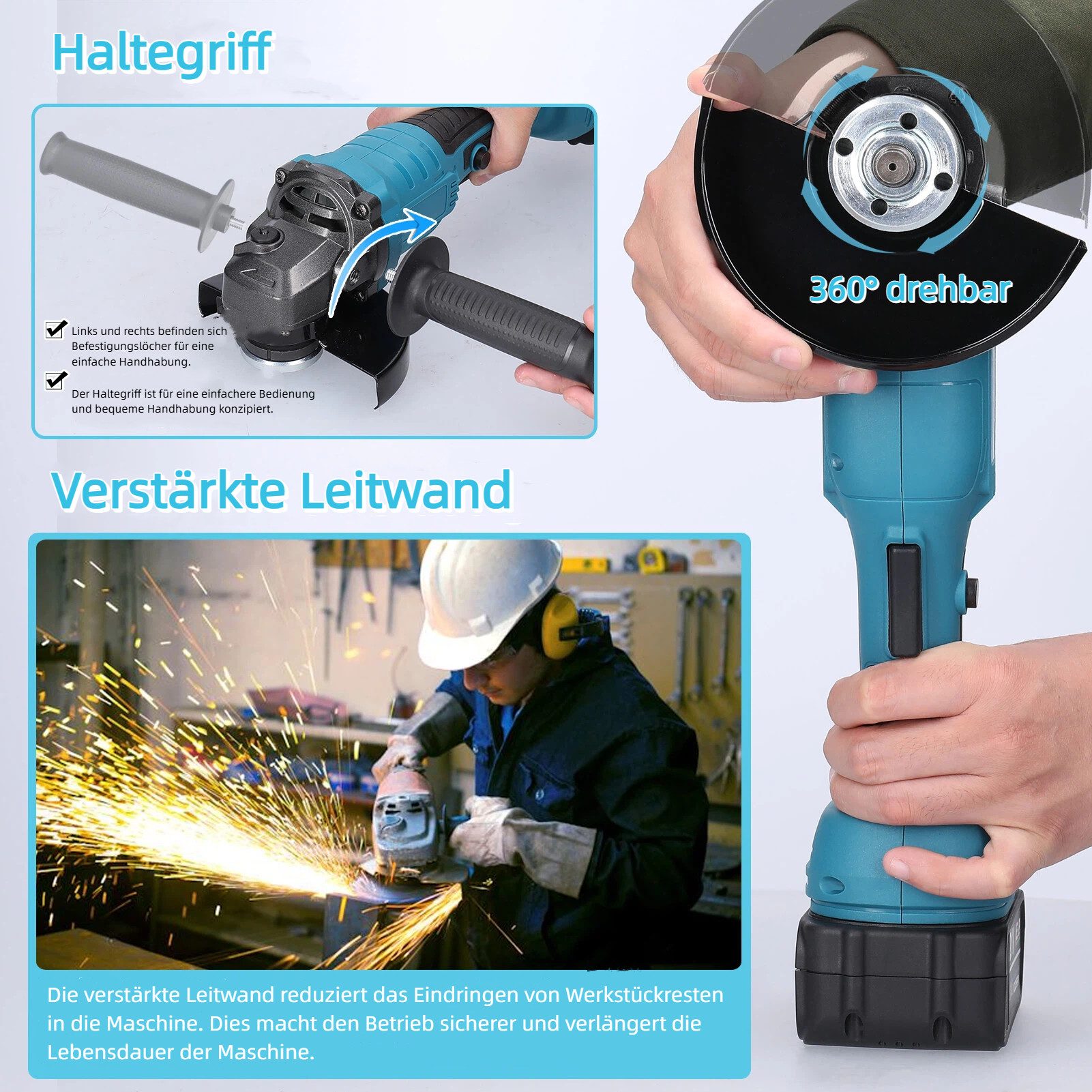GARRYFIZH Akku-Winkelschleifer 21 V 125 mm M14 bürstenloser Motor zum Schneiden von polierten Fliesen, Kompatibel mit verschiedenen M14-Schleifscheiben, verdickte Schallwand
