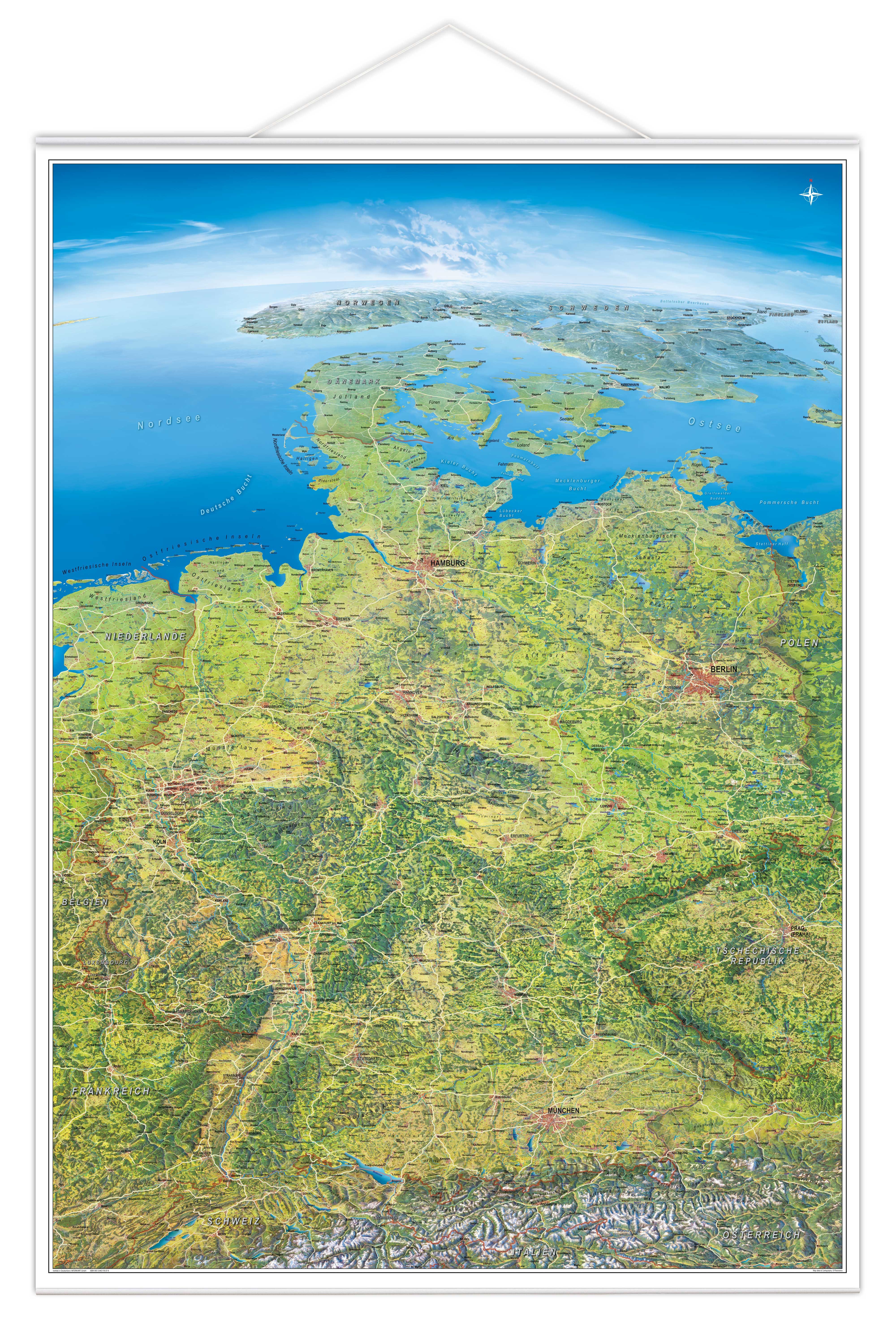 Interkart Landkarten & Globen GmbH Poster Panoramakarte Deutschland - 99 x 136 cm - Deutschland Karte, Oberflächen beschichtetes Poster