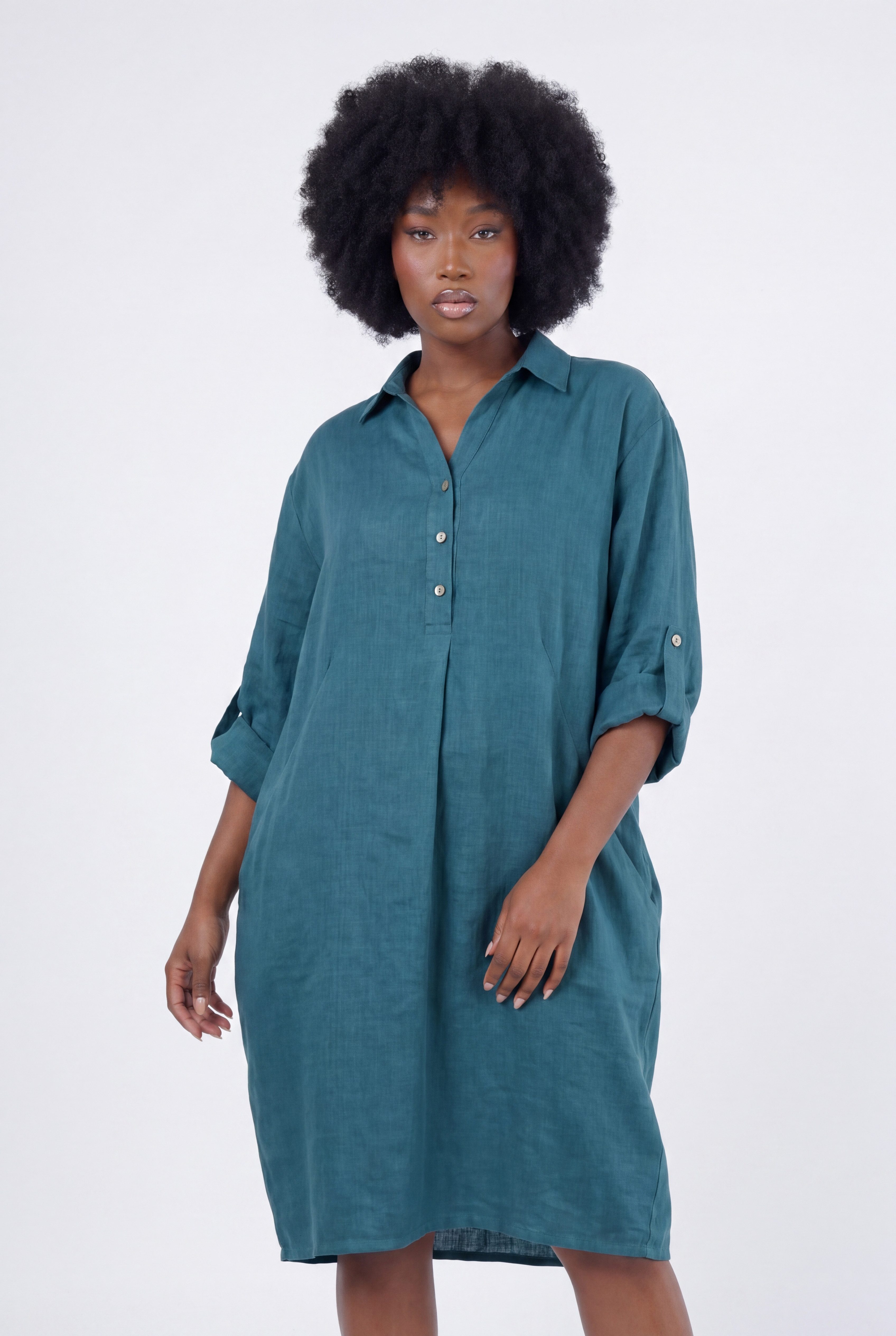 YC Fashion & Style Blusenkleid Leinen-Tunika Oversized One Size in Unifarbe