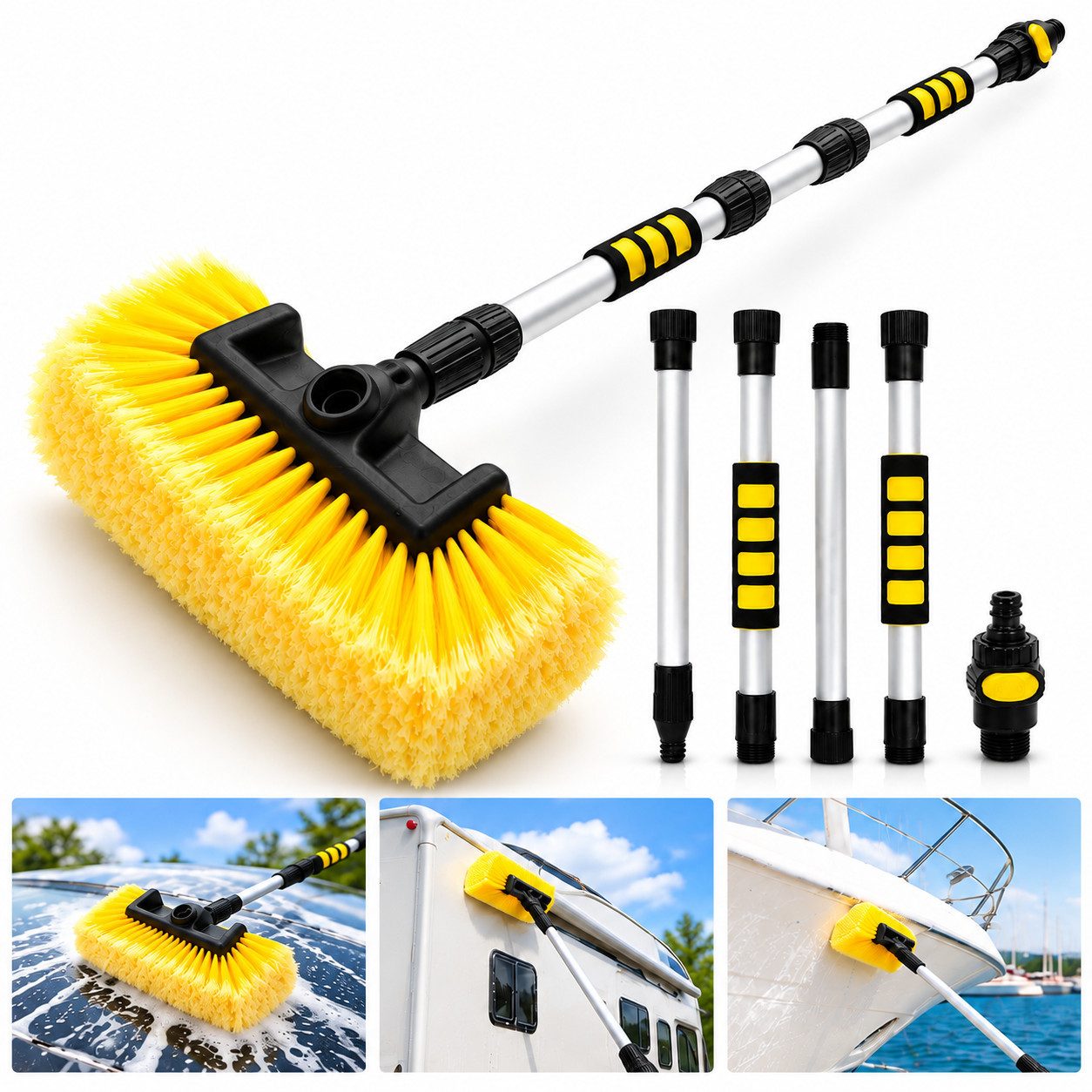 ibettertec Autowaschbürste Wasserführende Waschbürste Auto Wohnmobil LKW Boot, schonend, Autos, Wohnmobile, LKW, Boote, Wohnwagen, Fassaden und glatte Außenflächen, (Set, 1-tlg., Reinigungsstiel / Teleskopstiel ist nicht im Lieferumfang enthalten), Wasserdurchfluss-Funktion, universelles Standardgewinde