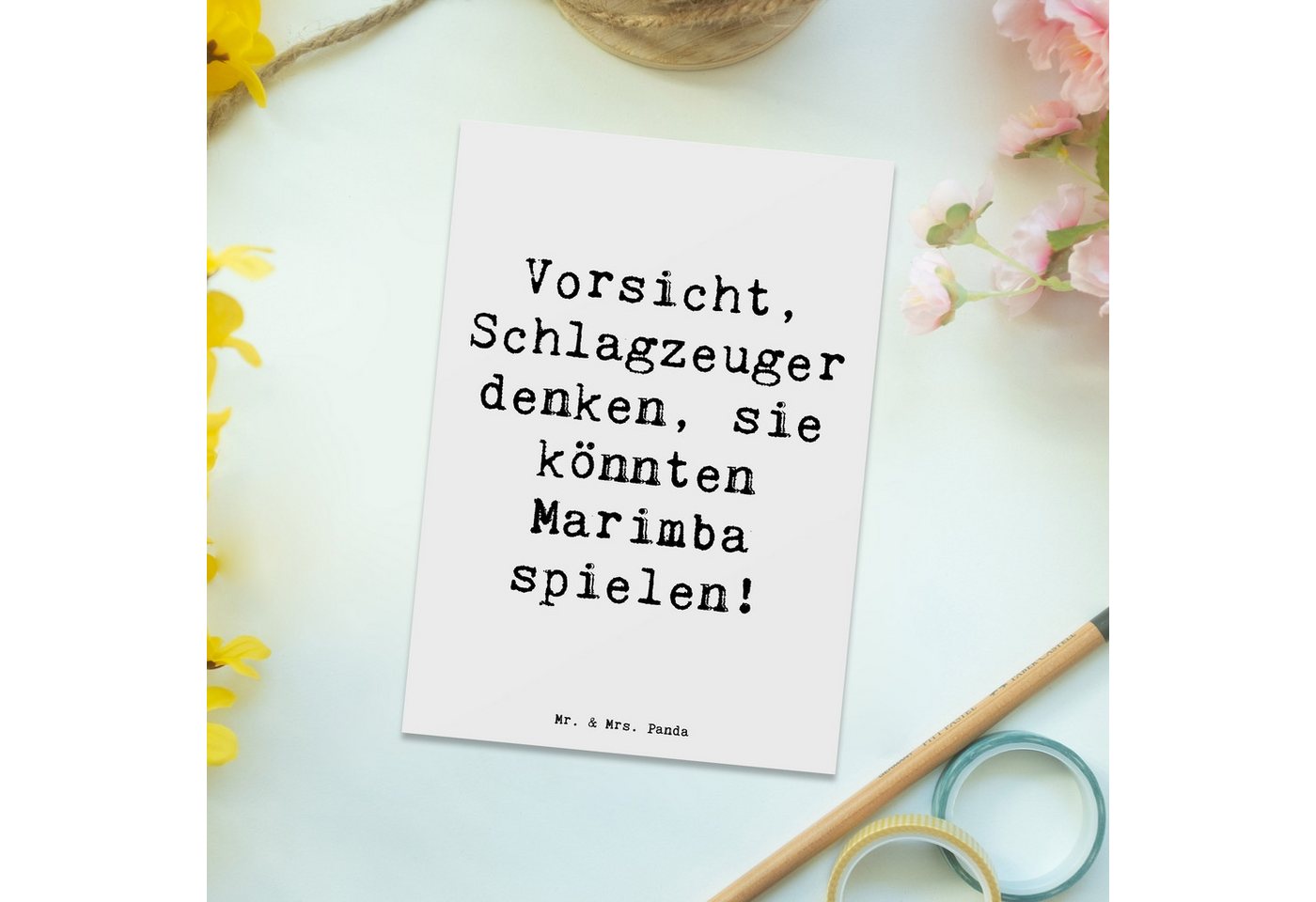 Thumbnail - Mr. & Mrs. Panda Postkarte Marimba Humor - Weiß - Geschenk, Musikerwitz, Geburtstagskarte, Ansic, Hochglänzend