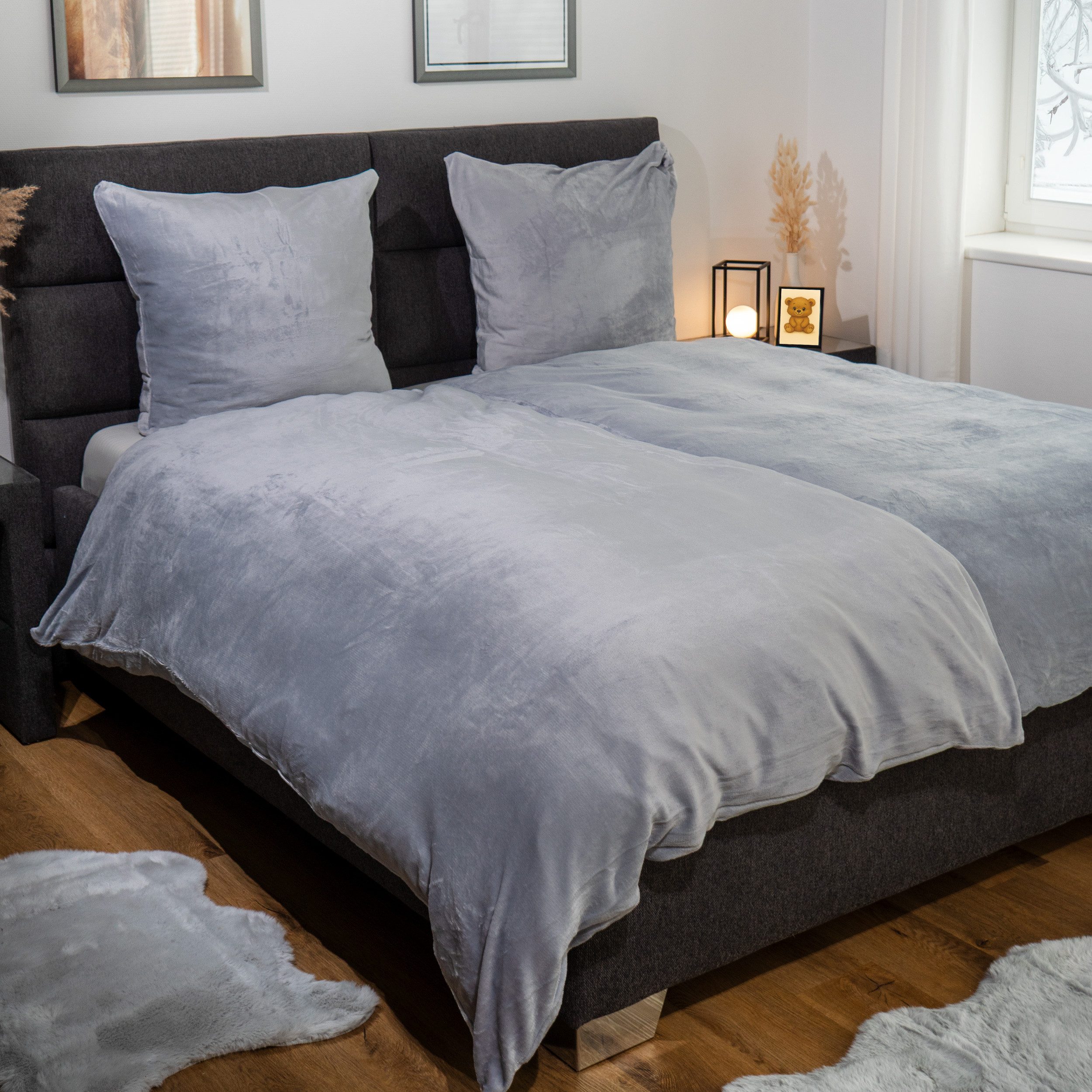 Casa Colori Bettwäsche Teddy Flausch, Polyester, 2 teilig, uni, silber – Bild 4 von 5