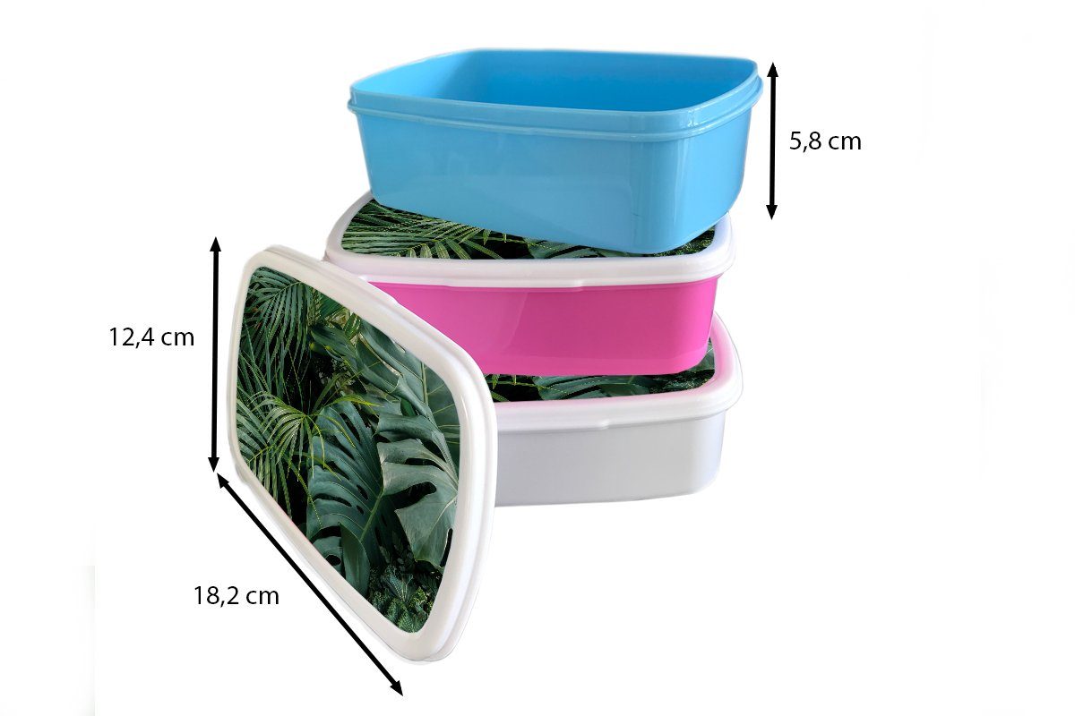 Brotdose Kunststoff, Blätter Pflanzen Tropisch, (2-tlg), Lunchbox Dschungel Mädchen, - Erwachsene, Snackbox, Kunststoff MuchoWow Brotbox - für - Kinder, rosa