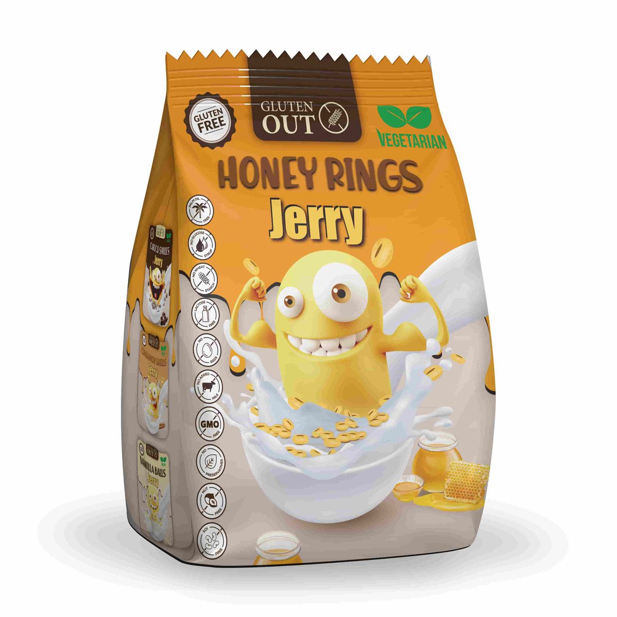 Nerano Cerealien, Nerano Honey Rings Jerry Frühstücksgetreide Glutenfrei Vegan 375g