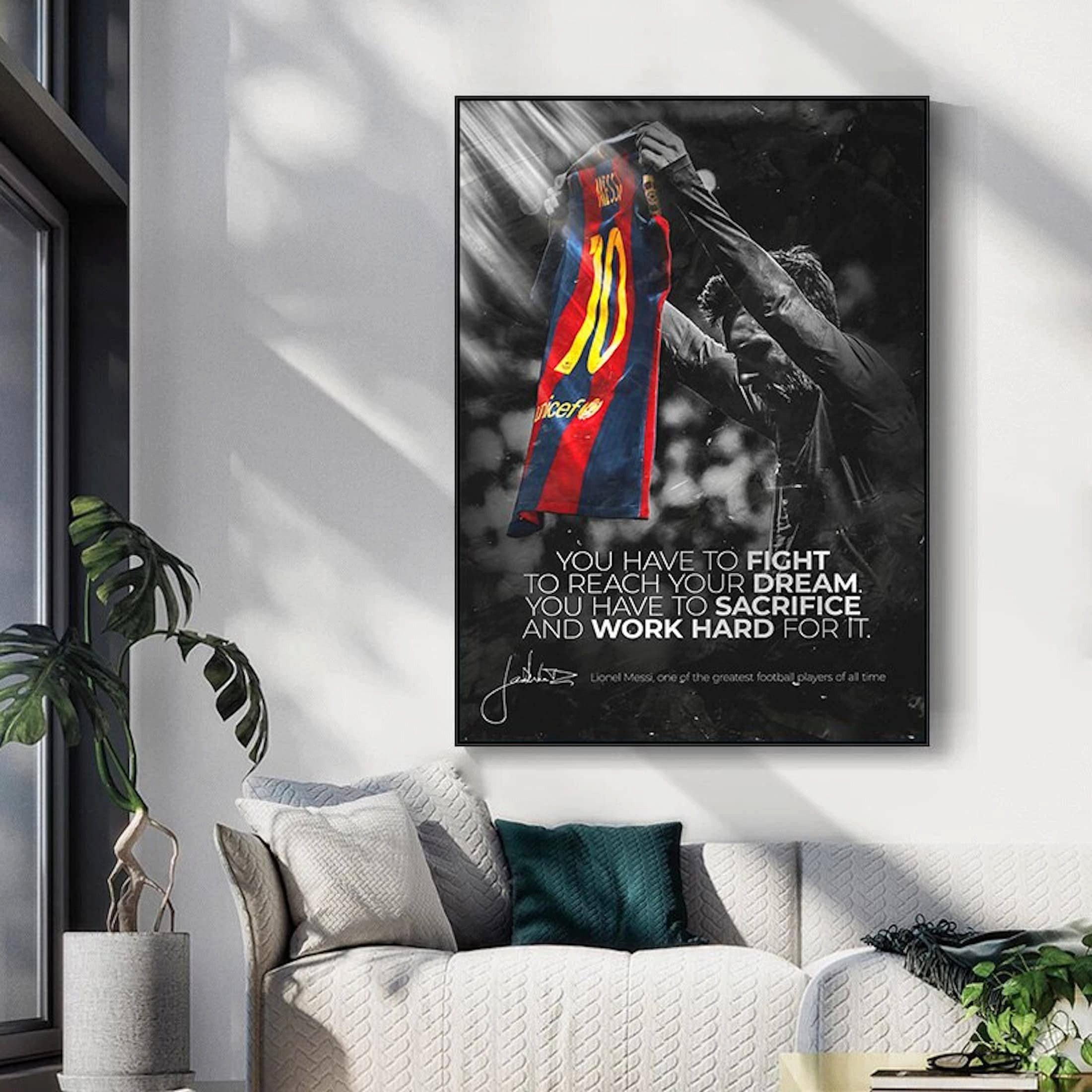 JUSTGOODMOOD Poster Fußball Messi Fc Barcelona Nr10 Rot Blau Trikot und Motivations Spruch, A (1 St)