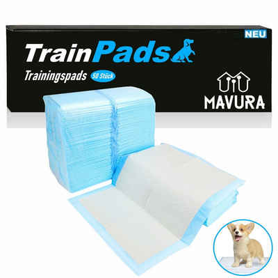 MAVURA Hundetoilette TrainPads XXL Trainingsunterlagen ultra saugfähige Welpenunterlagen, Welpentoilette Hundeklo Toilettenmatte Geruchskontrolle 60x60 50Stk