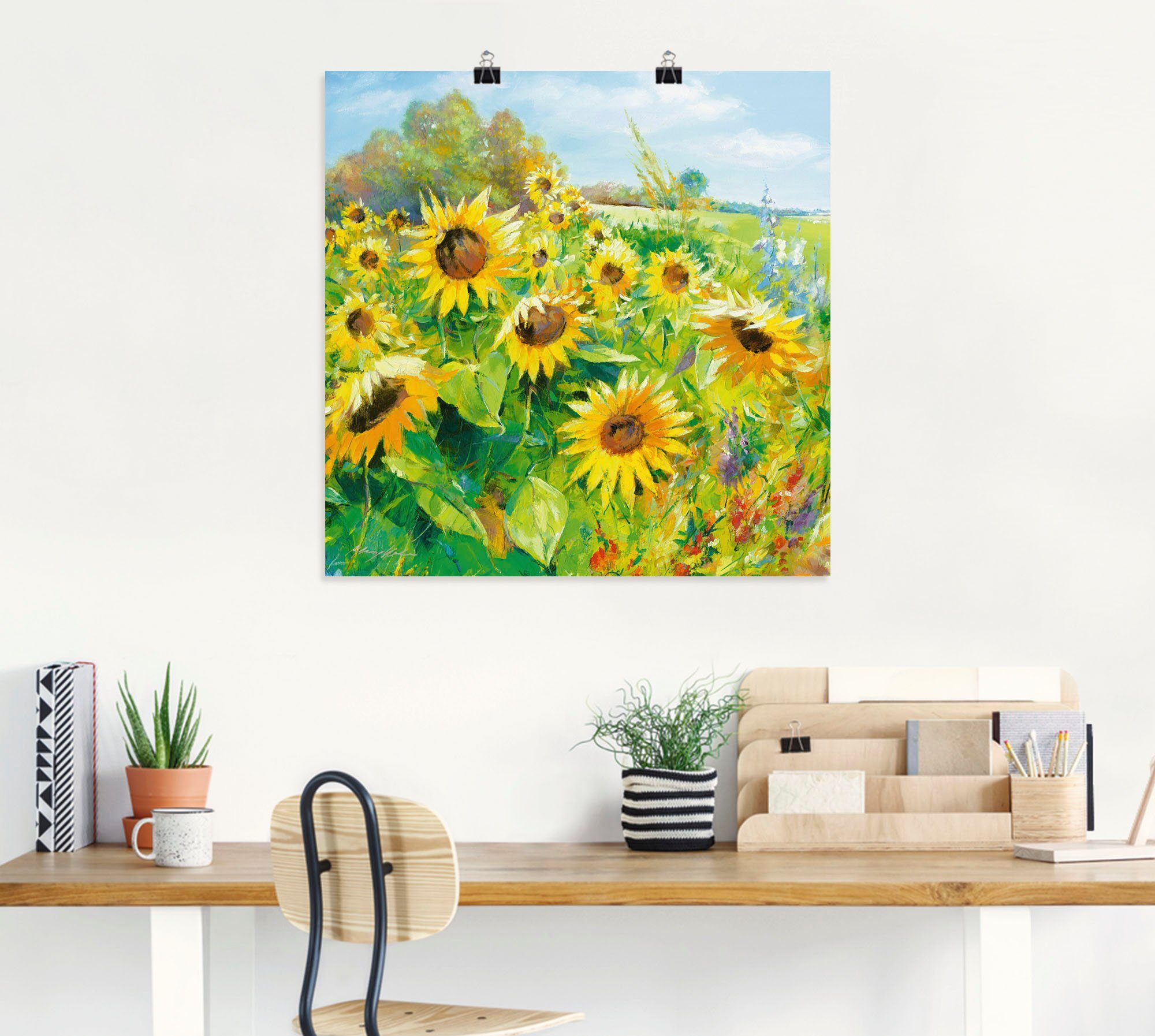 Artland Wandbild Sommerwiese mit Sonnenblumen, Blumenwiese (1 St), als Leinwandbild, Poster in verschied. Größen