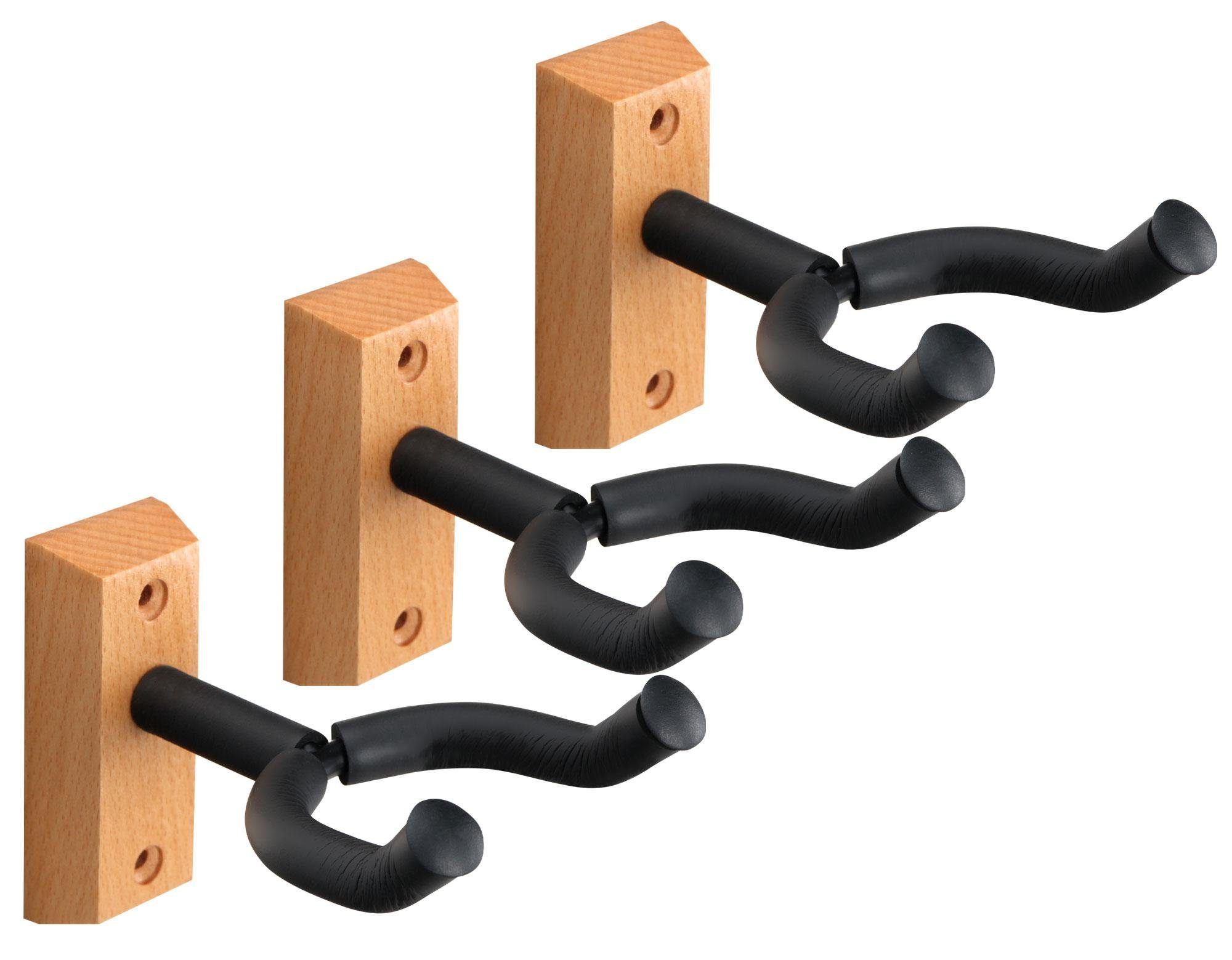 Classic Cantabile Gitarrenständer Gitarrenwandhalter Holz, (Spar-Set, 3-tlg), universal geeignet für E-Gitarre, Konzertgitarre, Bass und Banjo