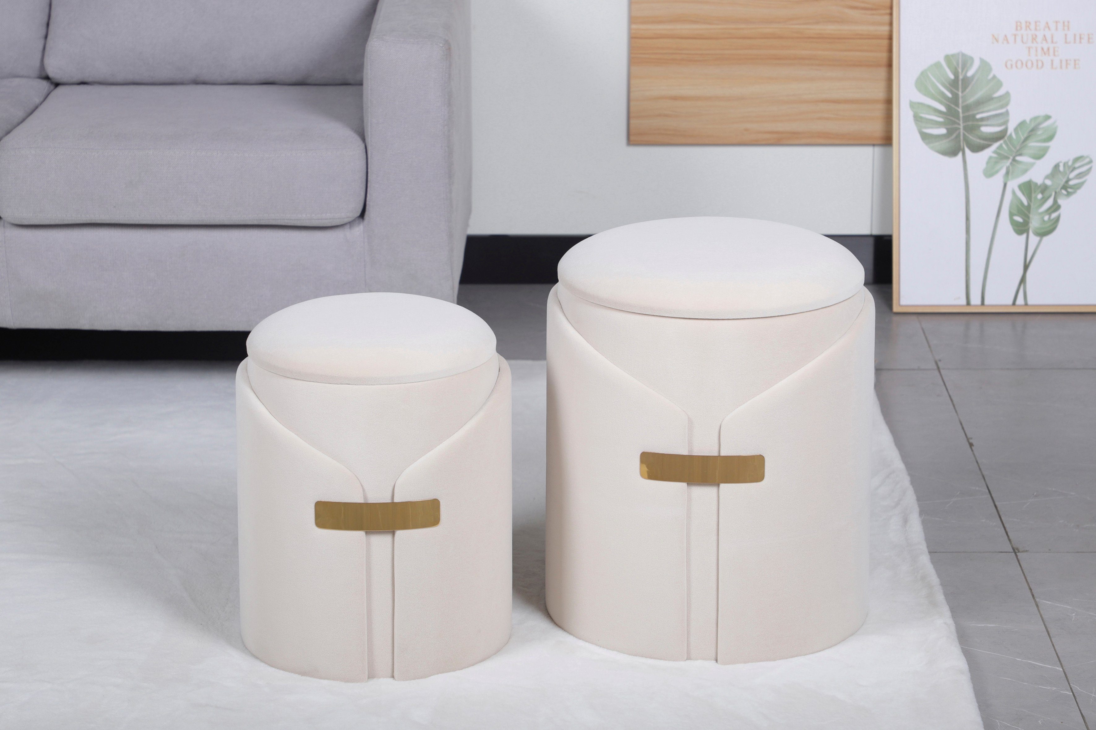 Kayoom Polstergarnitur Hocker Forcet 125 2er-Set, Edler Kunstsamtbezug, (Set, 2-tlg., Hocker 1: B 30,5/ H 38,5/ T 30,5 cm Hocker 2: B 37/ H 44,5/ T 37 cm), modern, mit Stauraum, dekorativ, Viele dekorative Farbkombinationen