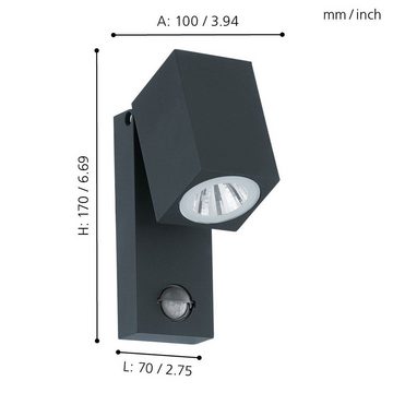 EGLO Wandleuchte 96287 LED Wandleuchte "SAKEDA" Alu anthrazit 19x7x10cm Sensor 650lm