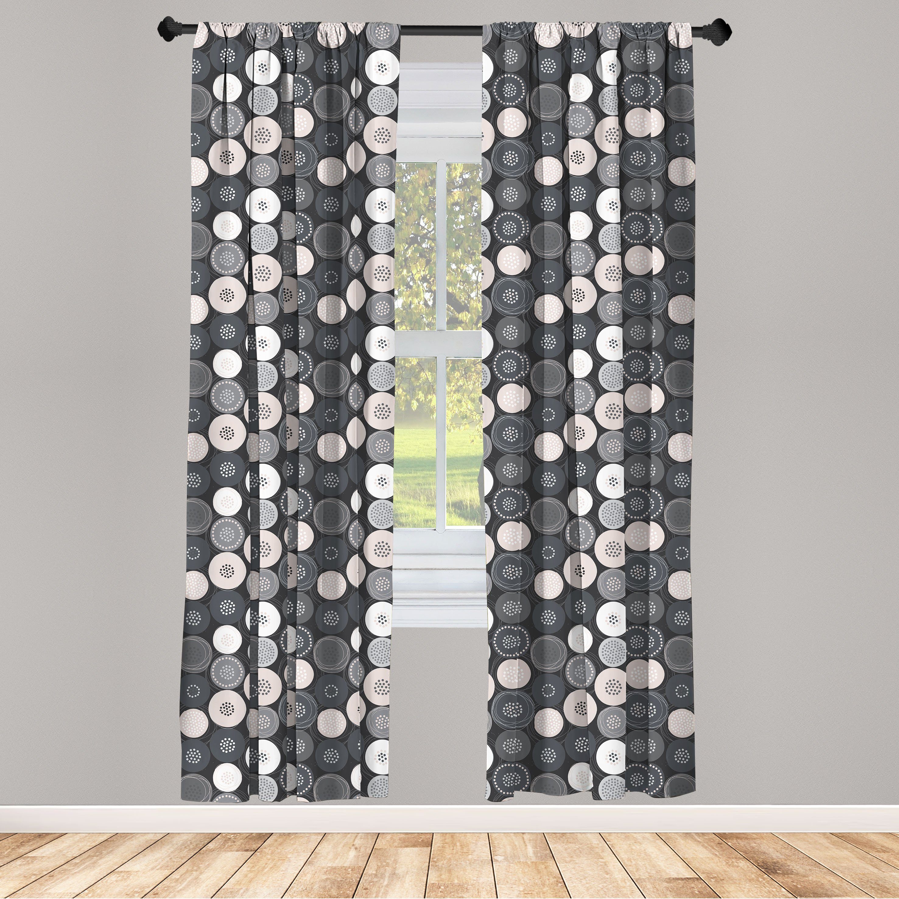 Gardine Vorhang für Wohnzimmer Schlafzimmer Dekor, Abakuhaus, Microfaser, Beige und Grau Kreisförmige mit Punkten