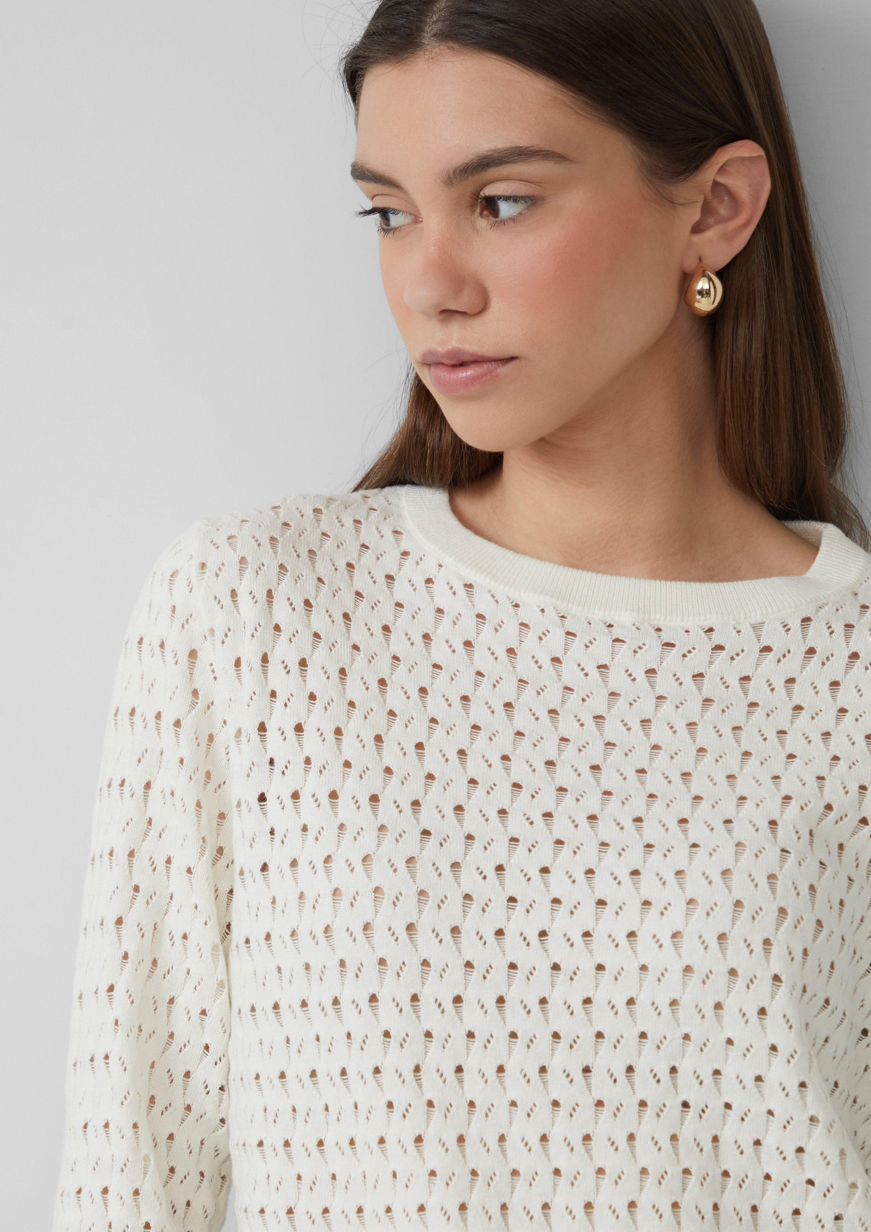 QS Langarmshirt Leichter Baumwollpullover mit Ajourmuster günstig online kaufen