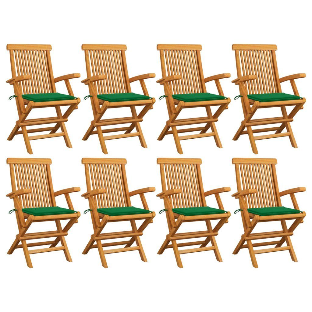 furnicato Gartenstuhl Gartenstühle mit Grünen Kissen 8 Stk. Massivholz Teak | Stühle