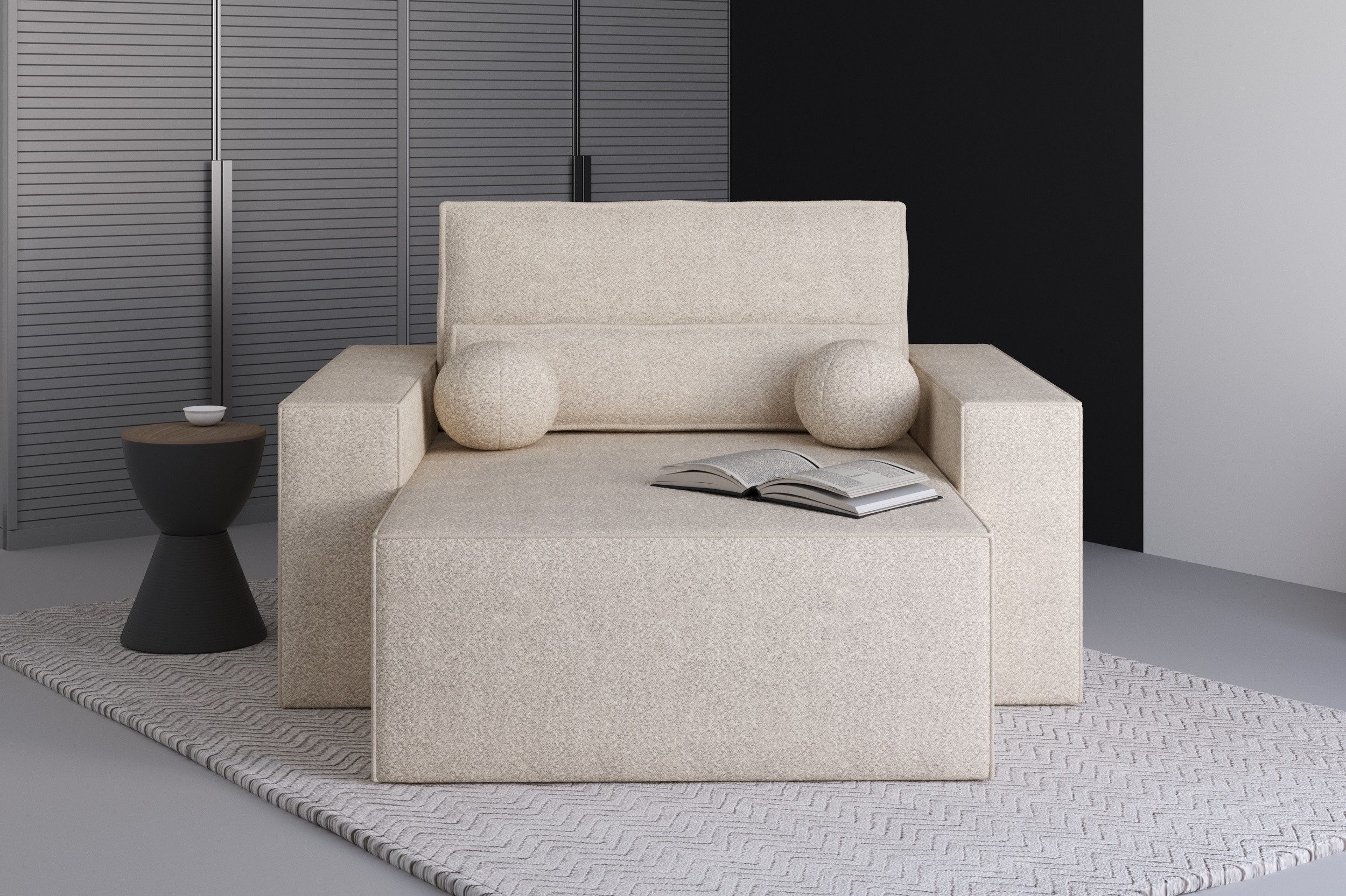MOEBLO Chaiselongue Denver aus Bouclé, – Sitz- und Liegesessel Sofa Liegesofa Liegesessel 1-Sitzer, (BxHxT): 146x85x162 cm
