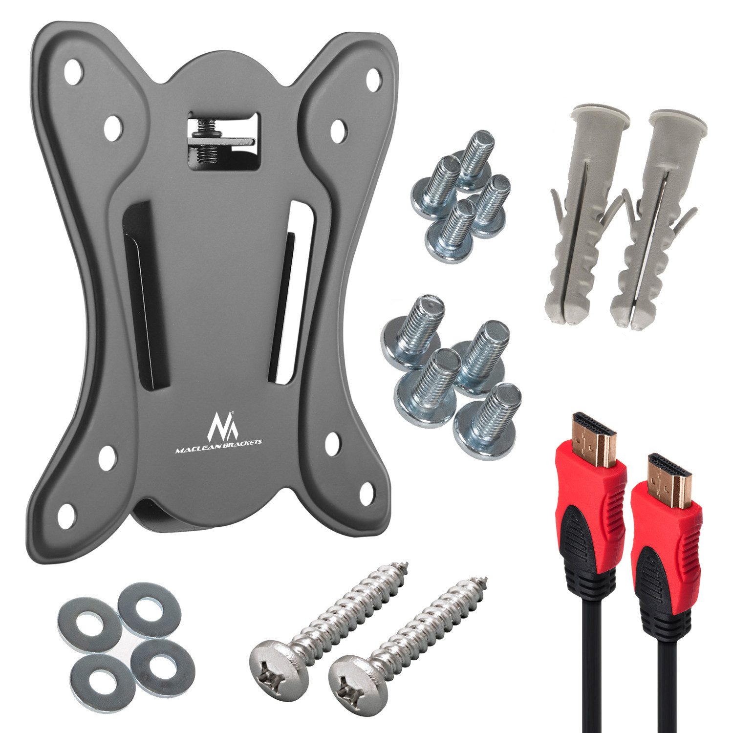 Maclean TV-Wandhalterung MC-715A, (bis 27 Zoll, Wandhalterung für 13-27'' TV + HDMI-Kabel)