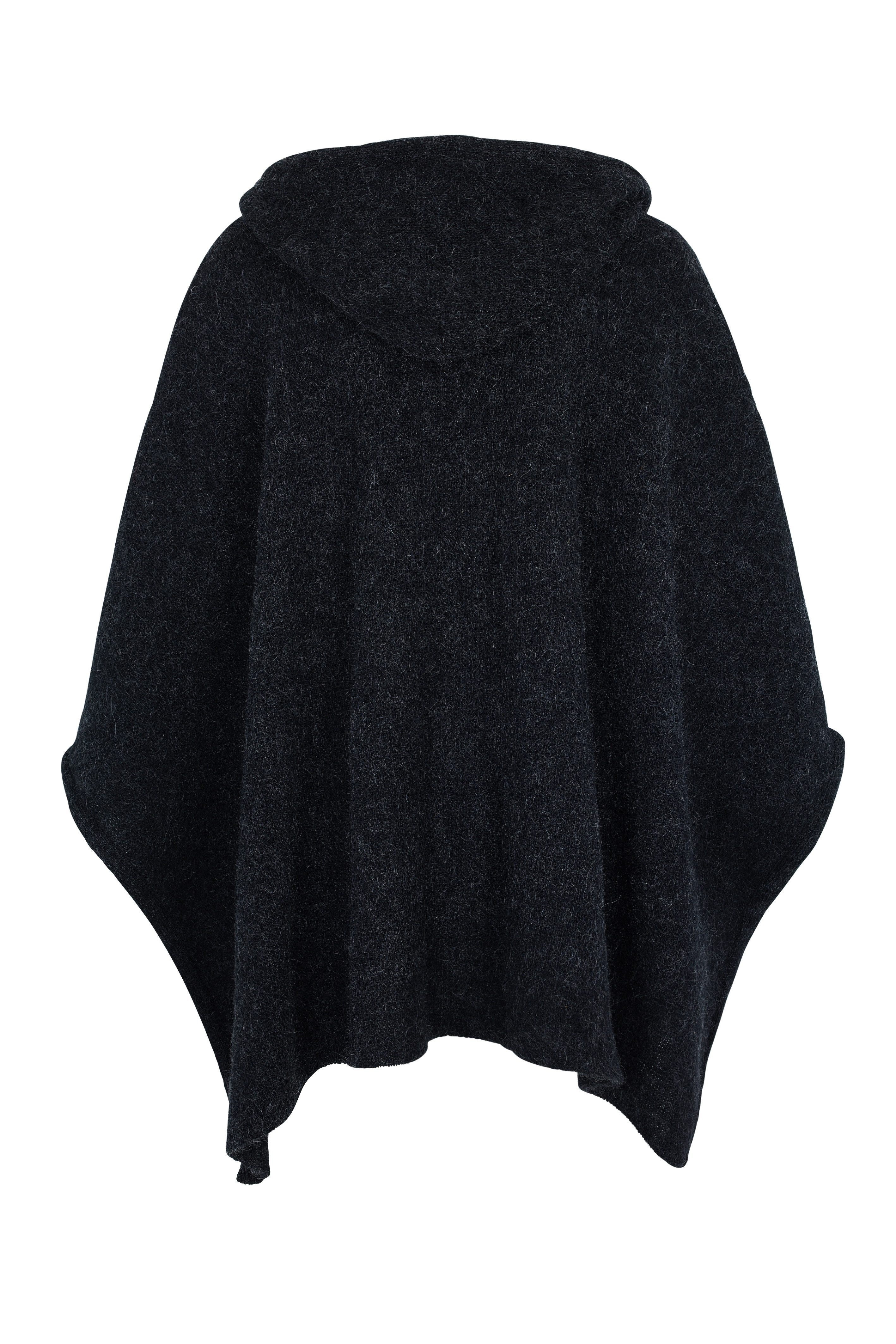 KIDKA Strickponcho Umhang - Woll-Cape ohne Verschluss - schwarz - aus rauer isländischer Wolle