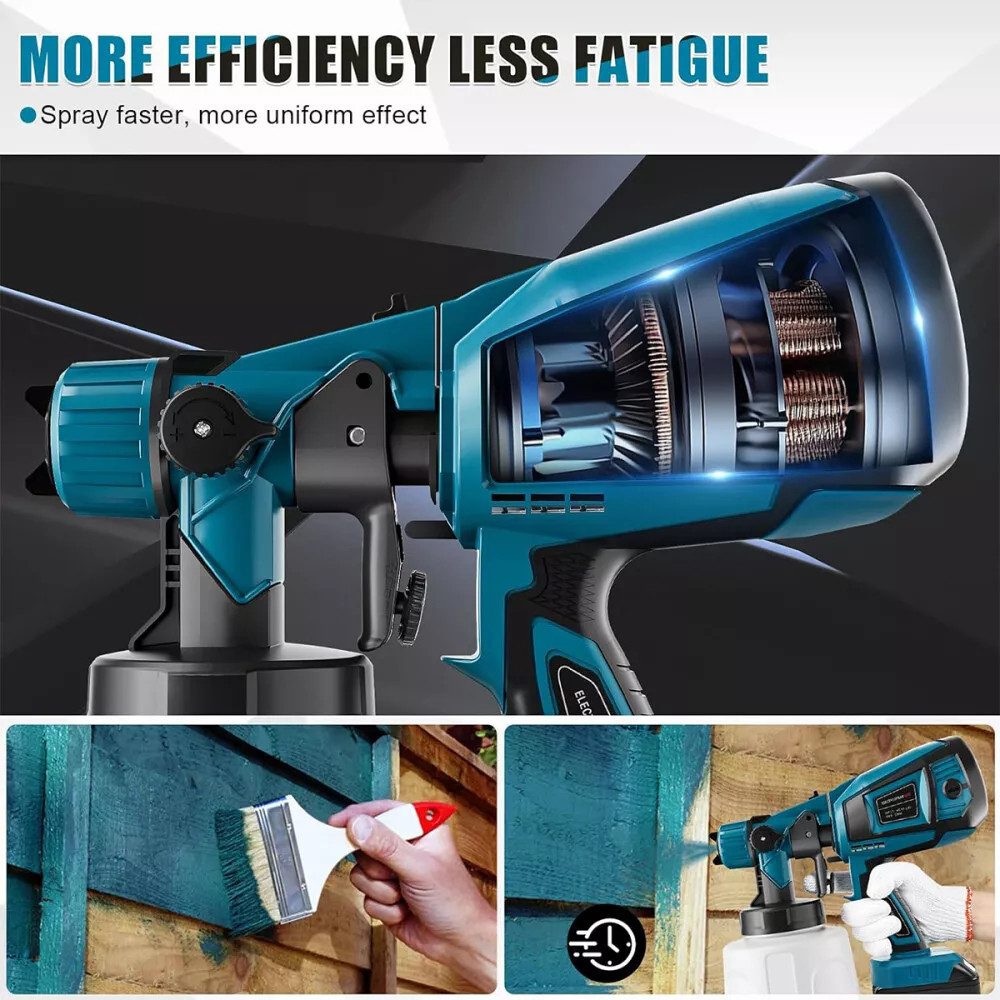 Athlix Farbsprühpistole Farbsprühpistole Akku Farbspritzpistole mit 2 Akkus Farbpistole, Innen und Außen, kompatibel mit Makita-Akkus, inkl. 3 Düsen, 800ml/Min