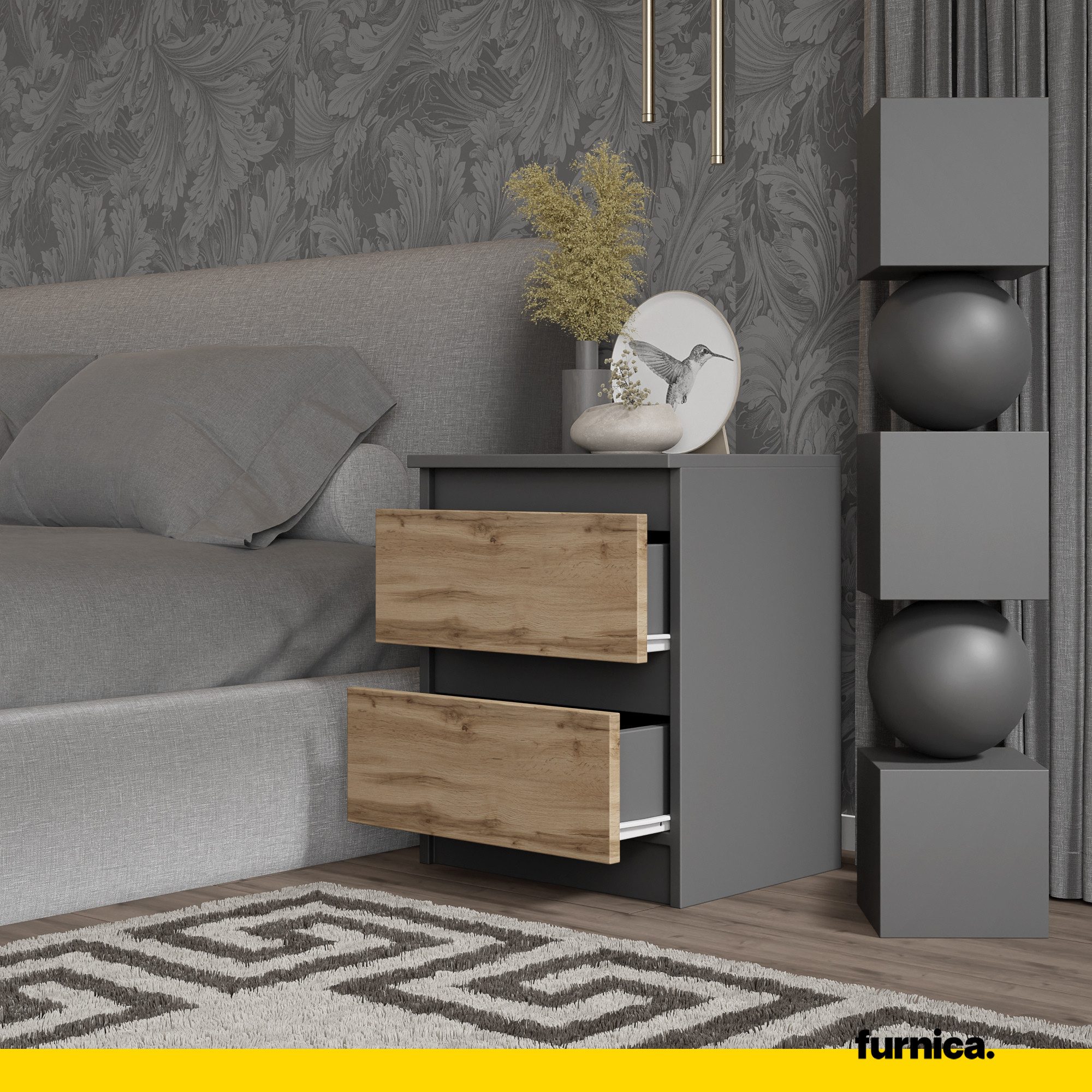 Furnica Nachttisch 2er-Set - BIG G - Nachtschrank mit 2 Schubladen H50cm B41cm T33cm (2er-Set) – Bild 2 von 4