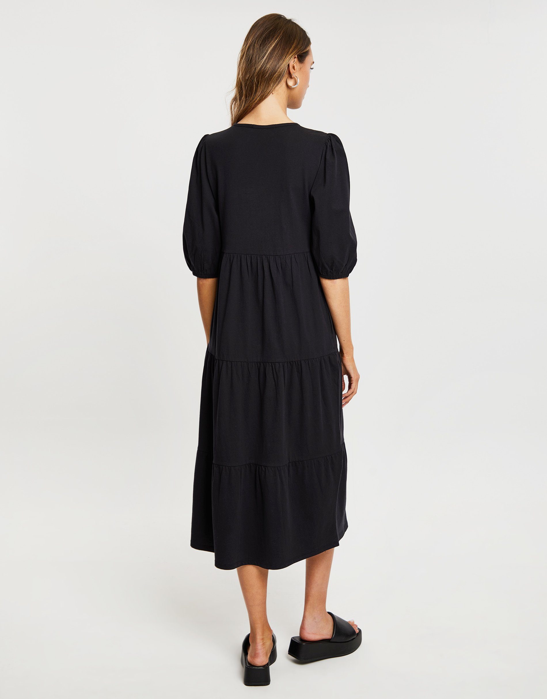 Threadbare THB Midi Sommerkleid Black Dress schwarz Finn - Tiered
