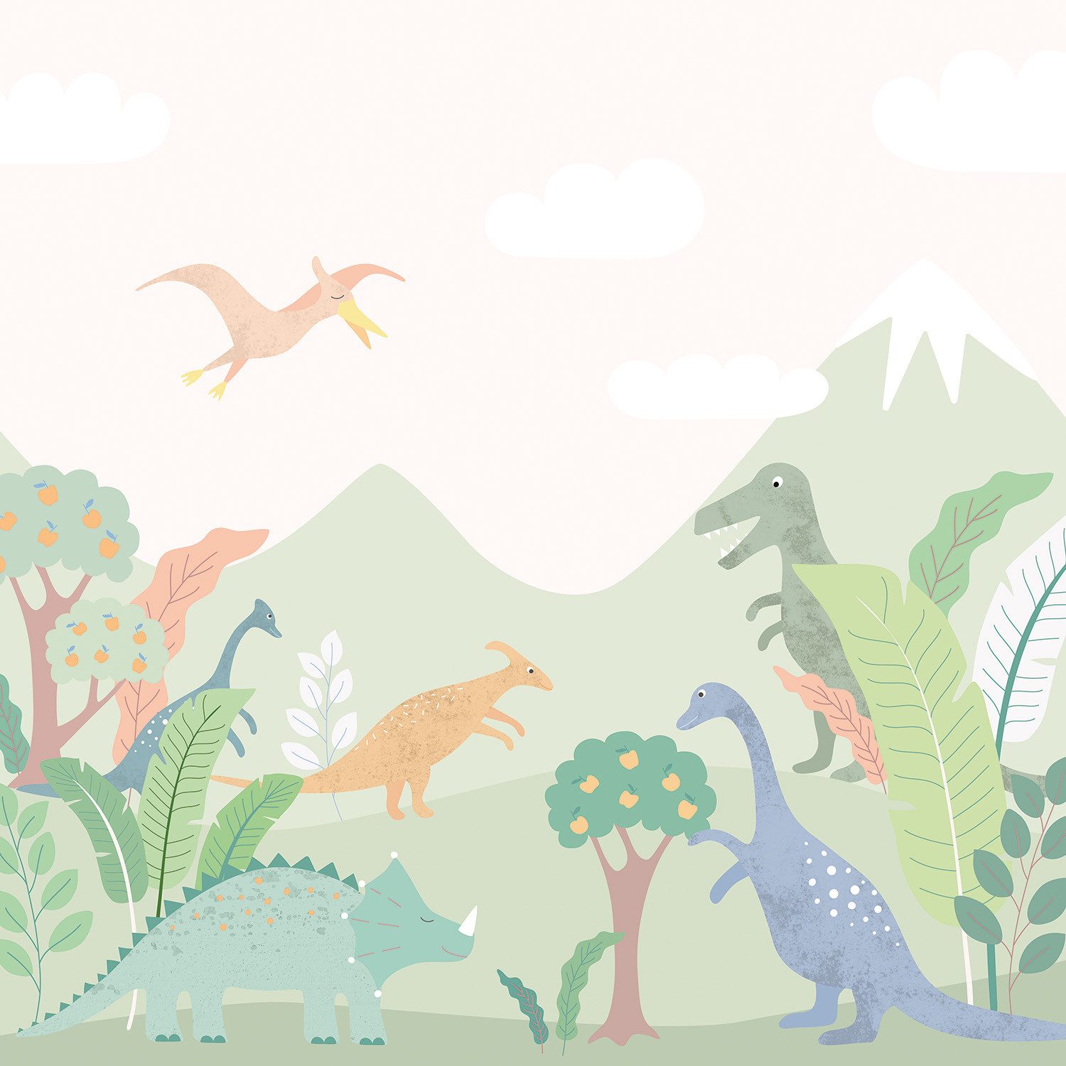 Rasch Fototapete Dino World in Grün, Roomblush - RB367 - 2,85m x 2,00m, glatt, Comic, (1 St), Dinosaurier