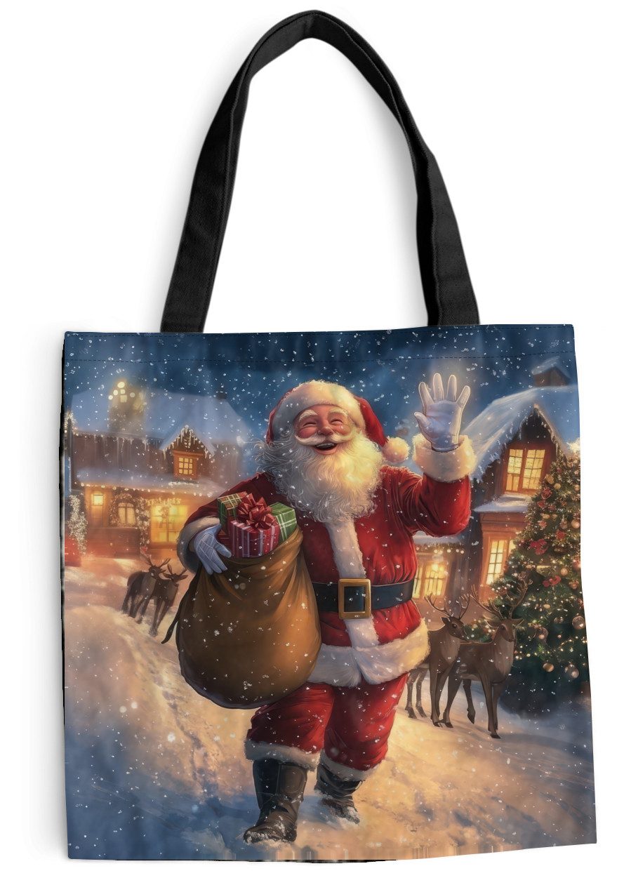 MuchoWow Shopper Weihnachtsmann - Dorf - Hirsche - Dunkelheit, Handtasche, Damen und Herren, Schultertasche, Umhängetasche, Tote Bag