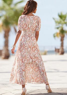 LASCANA Maxikleid mit Alloverdruck und V-Ausschnitt, Sommerkleid, Strandkleid