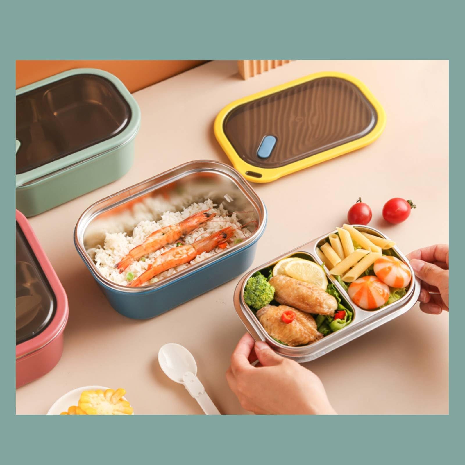 Agger Lunchbox Lunchbox 1200 ml – 2-lagiger Behälter für warme Speisen inkl. Löffel, Mittagessenbox für Erwachsene, Brotdose für Kinder mit Fächern – Bild 5 von 5